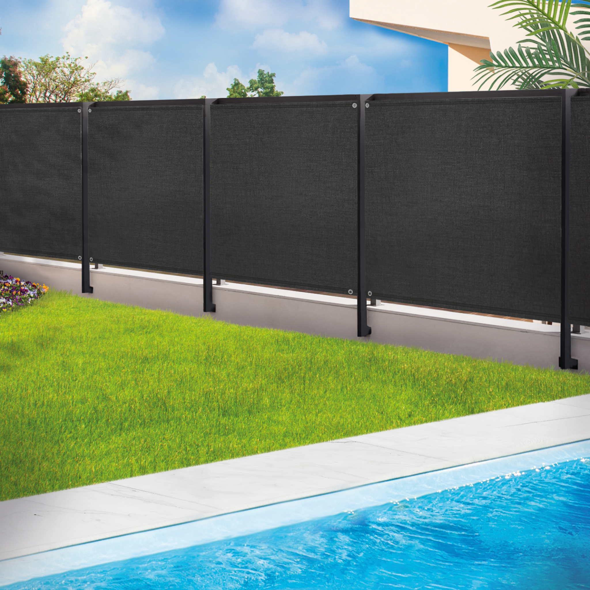 Voir la diapositive 2 : ID MARKET Brise vue renforcé 1 x 10 m noir 220 gr/m² luxe pro