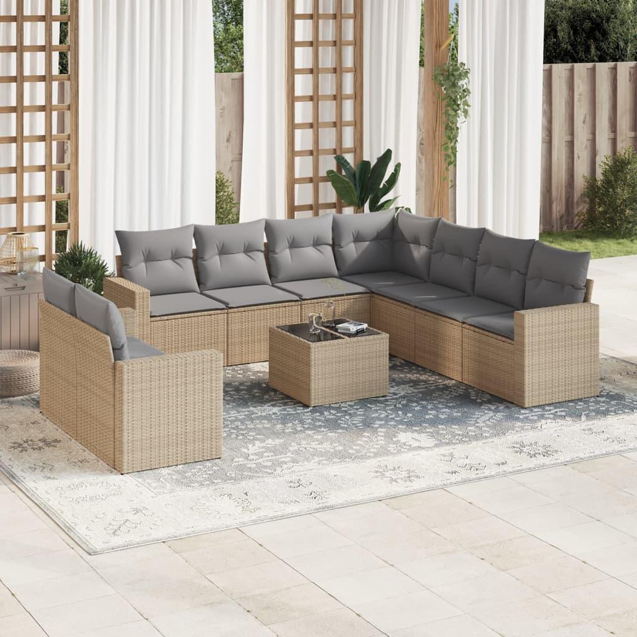 Voir la diapositive 1 : VIDAXL Salon de jardin avec coussins 10 pcs beige resine tressee