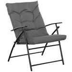 OUTSUNNY Chaise de camping pêche pliable portable haut dossier inclinable épais coussin matelassé inclus gris