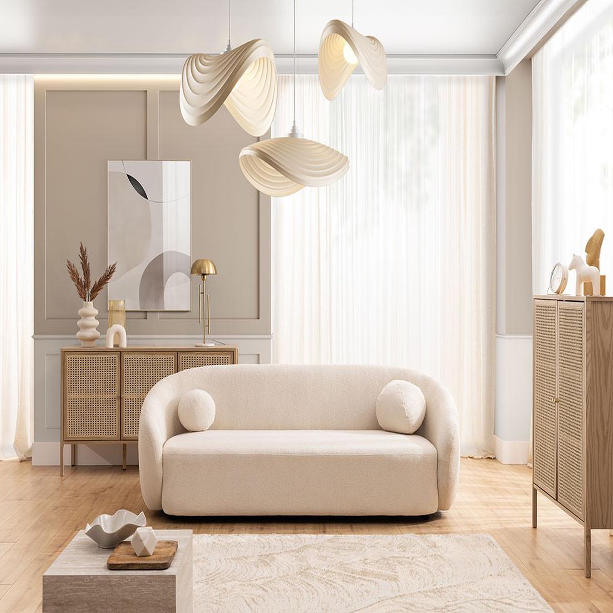 Voir la diapositive 2 : BEST MOBILIER Flore - canapé droit 3 places en tissu bouclette