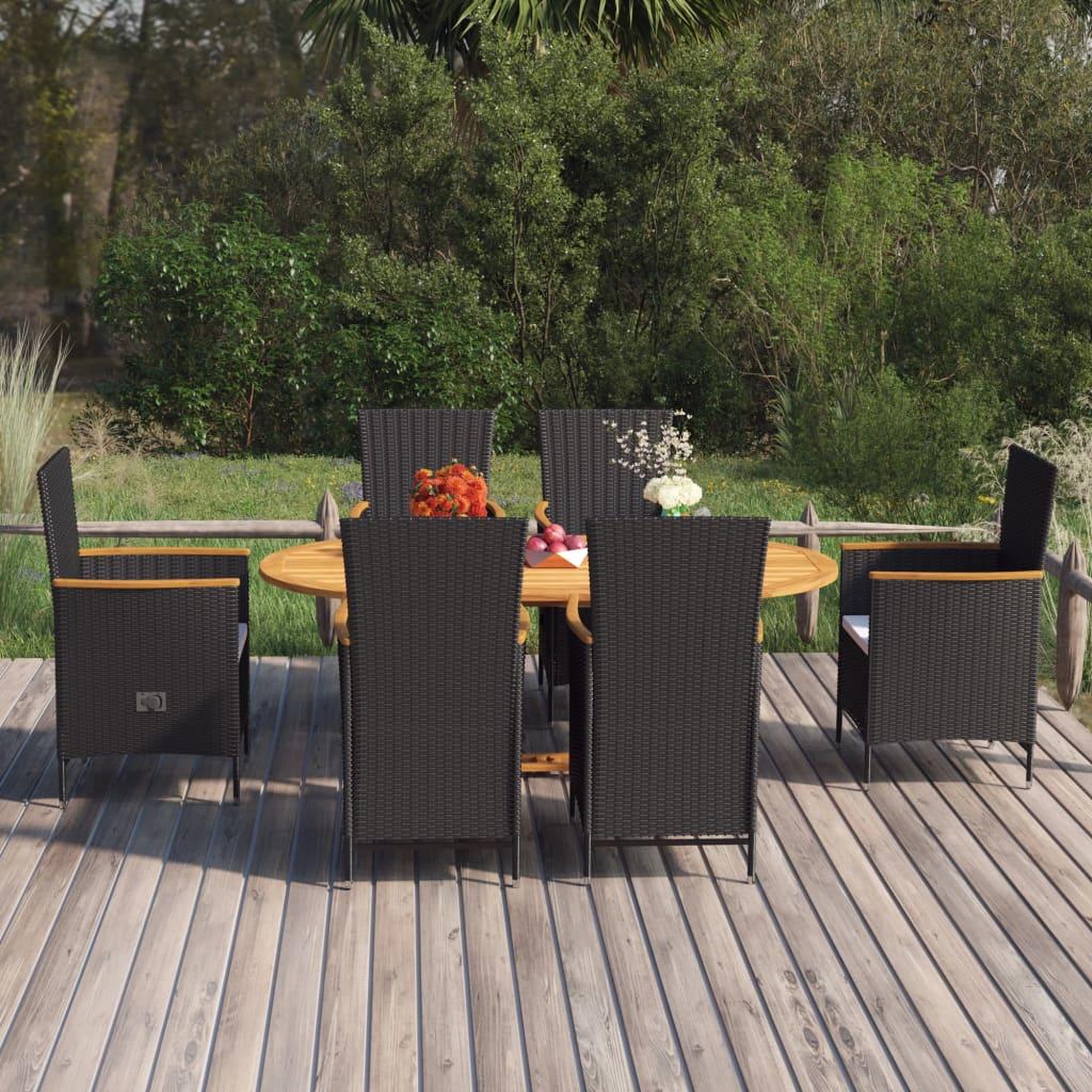 Voir la diapositive 1 : VIDAXL Ensemble a manger de jardin 7 pcs Resine tressee Noir