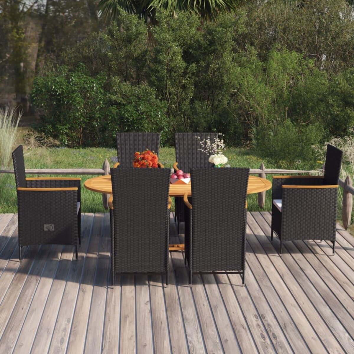 VIDAXL Ensemble a manger de jardin 7 pcs Resine tressee Noir
