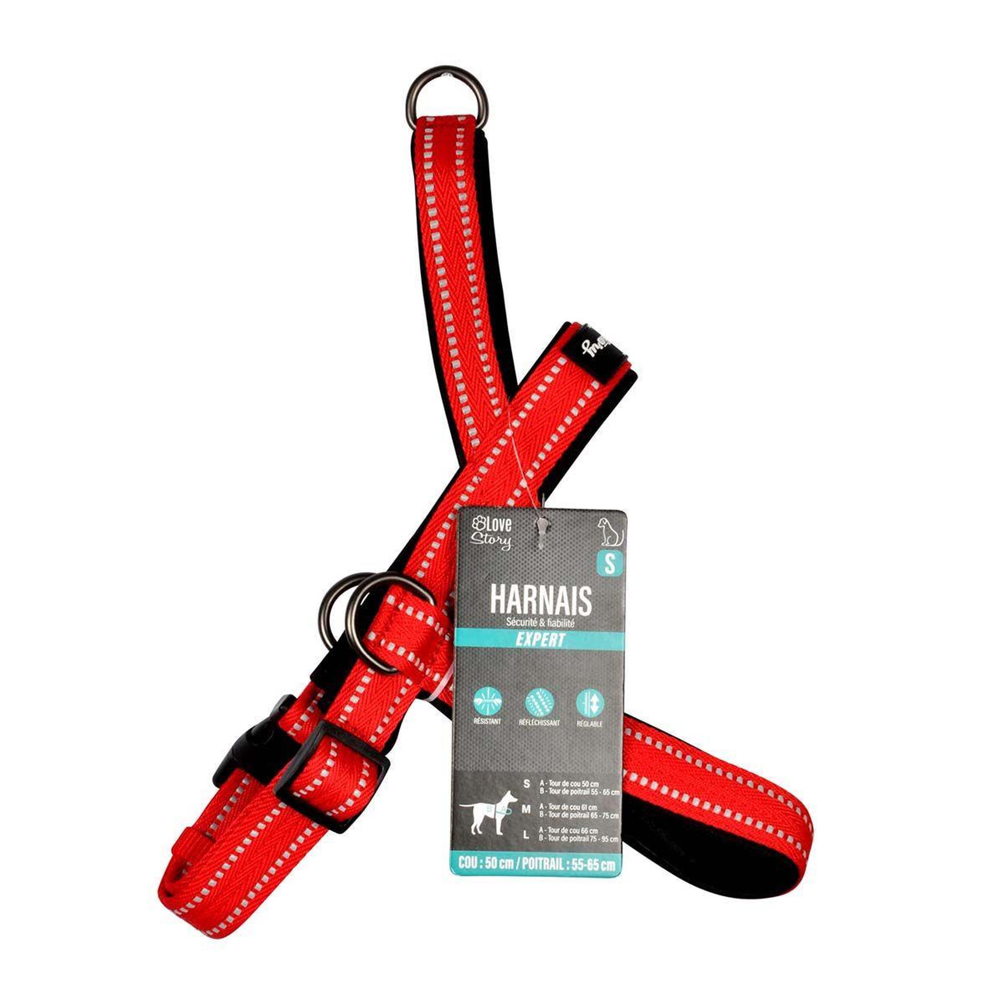Voir la diapositive 2 : LOVE STORY Harnais norvégien  expert réglable  65cm rouge