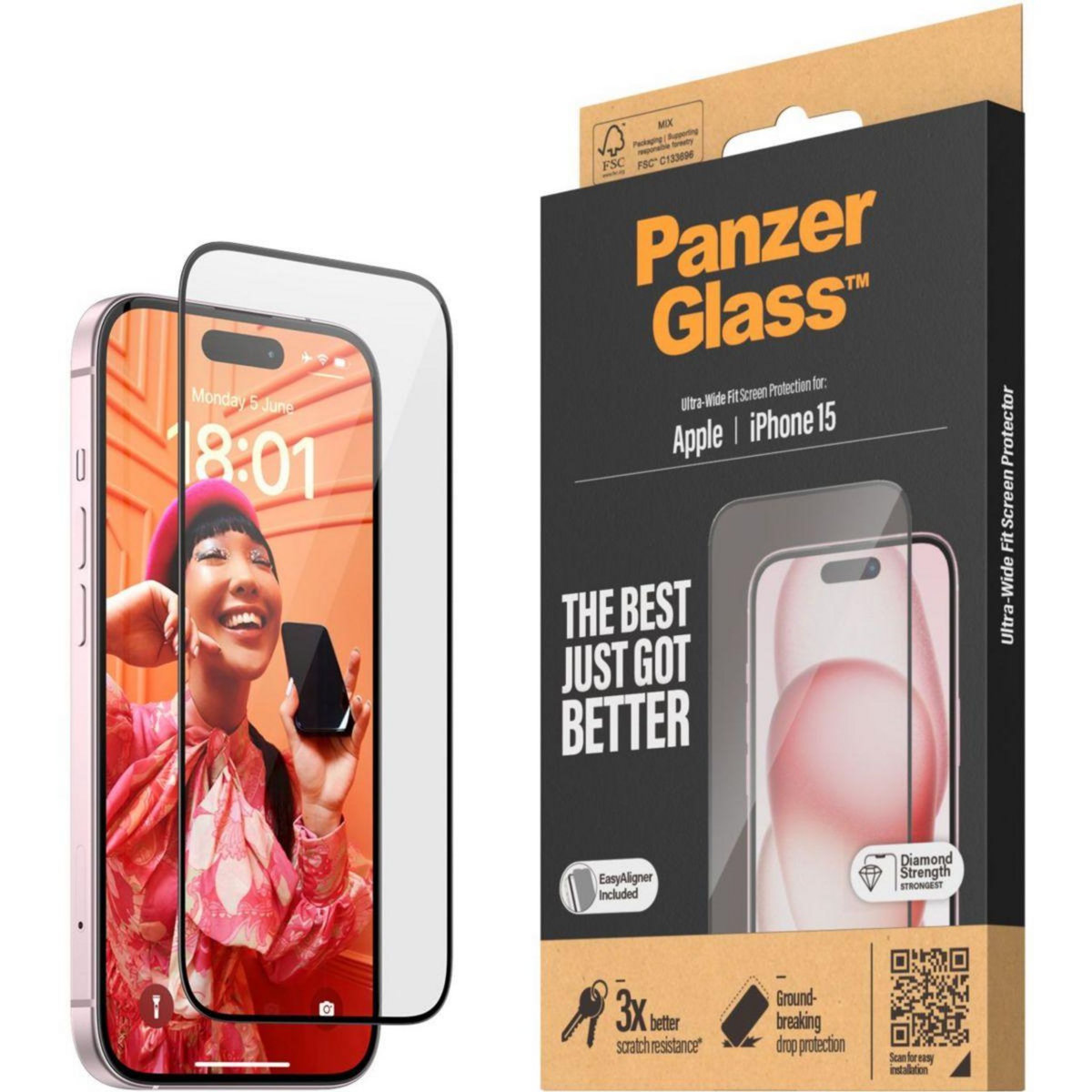 PANZERGLASS Protège écran iPhone 15 Ultra-Wide-Fit