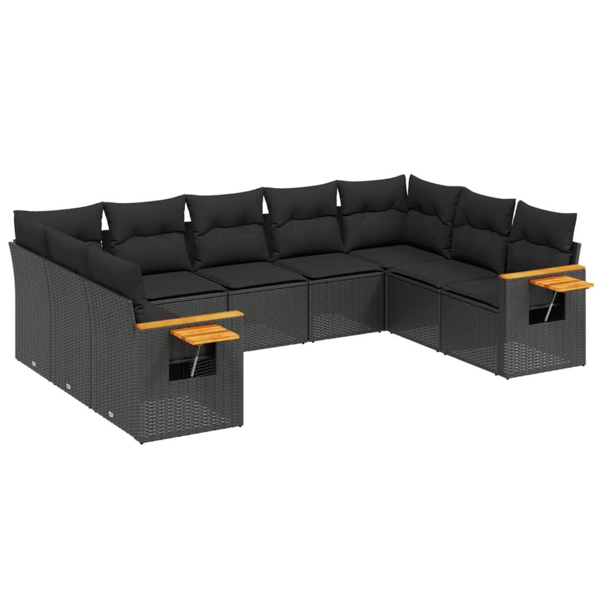 Voir la diapositive 2 : VIDAXL Salon de jardin 9 pcs avec coussins noir resine tressee