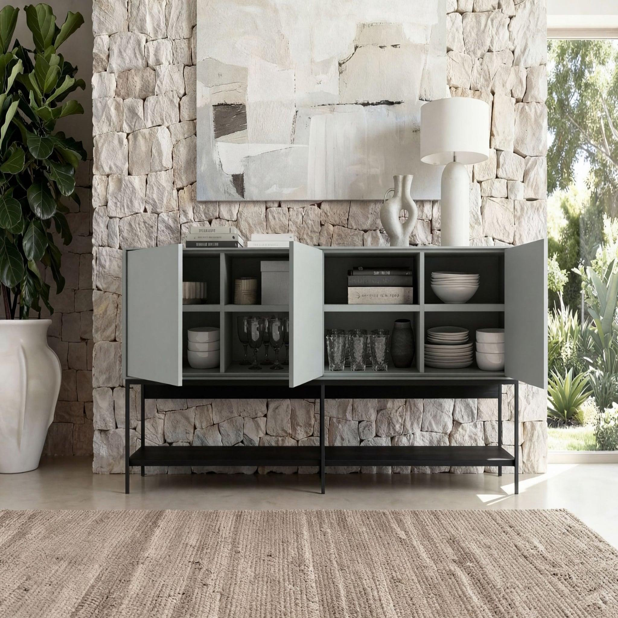 Voir la diapositive 6 : CASANOVA PARIS MAOLA - Buffet 3 portes 180cm en mélamine - Gris