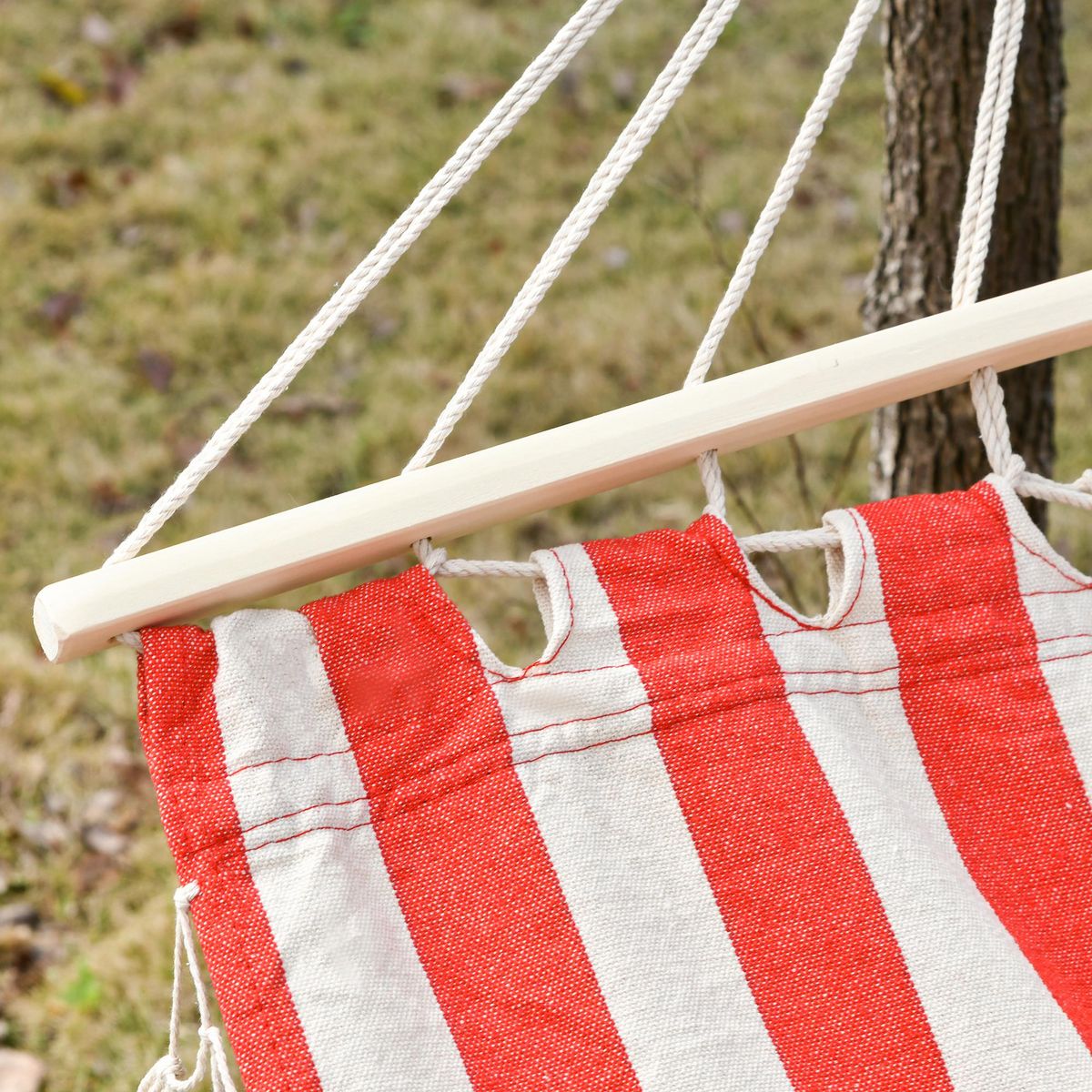 OUTSUNNY Hamac de voyage portable style hippie chic toile de hamac dim. 2L x 1l m coton polyester rouge crème rayé