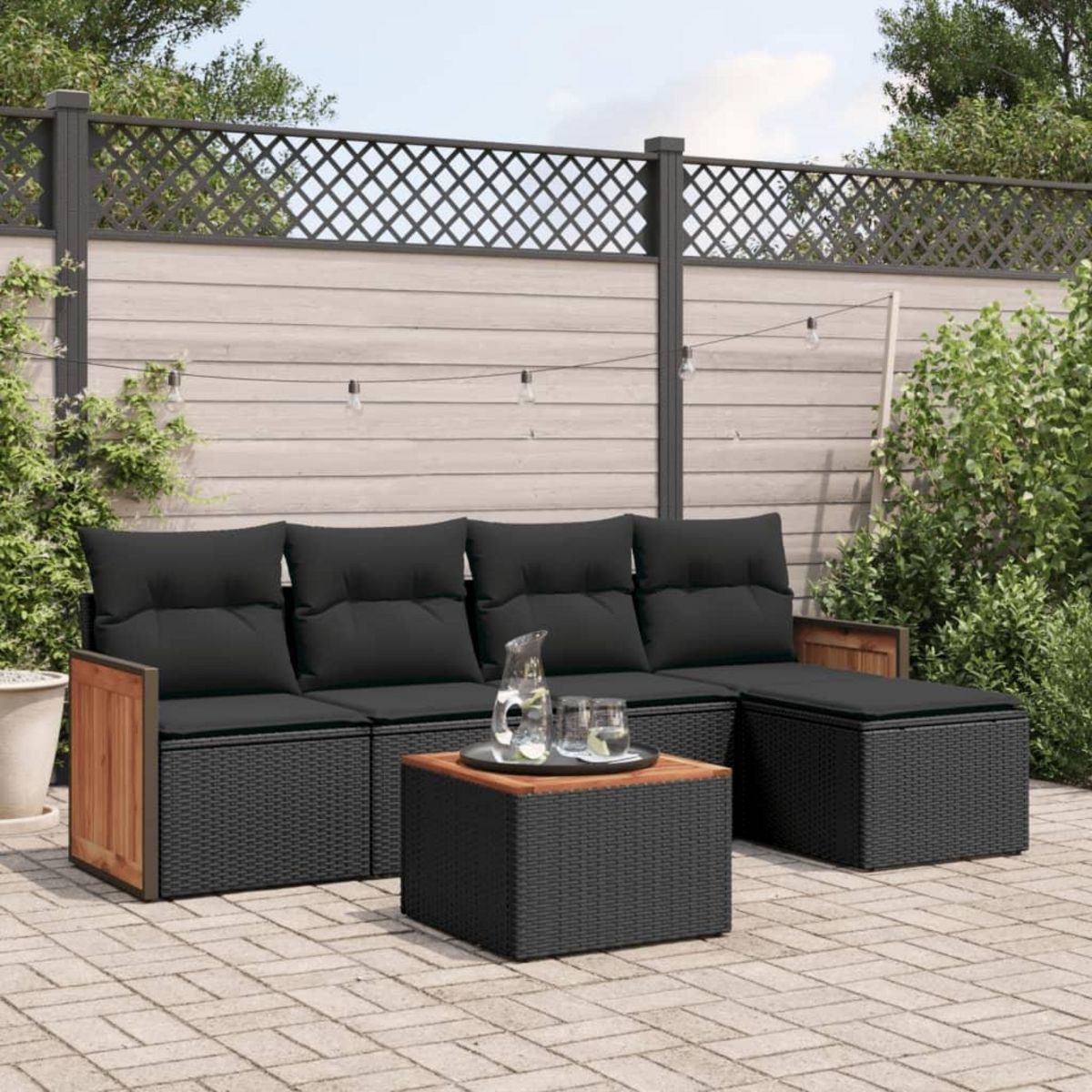 VIDAXL Salon de jardin 6 pcs avec coussins noir resine tressee