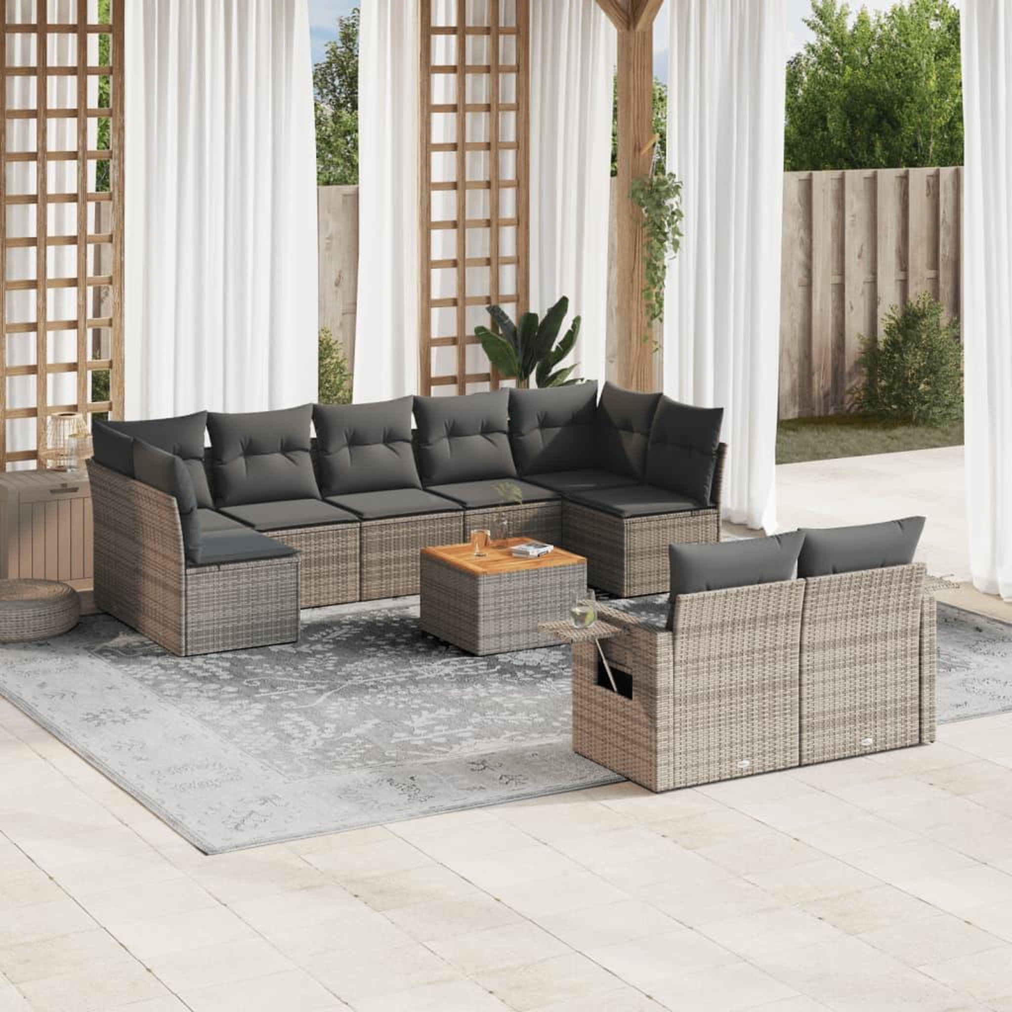 VIDAXL Salon de jardin avec coussins 10 pcs gris resine tressee