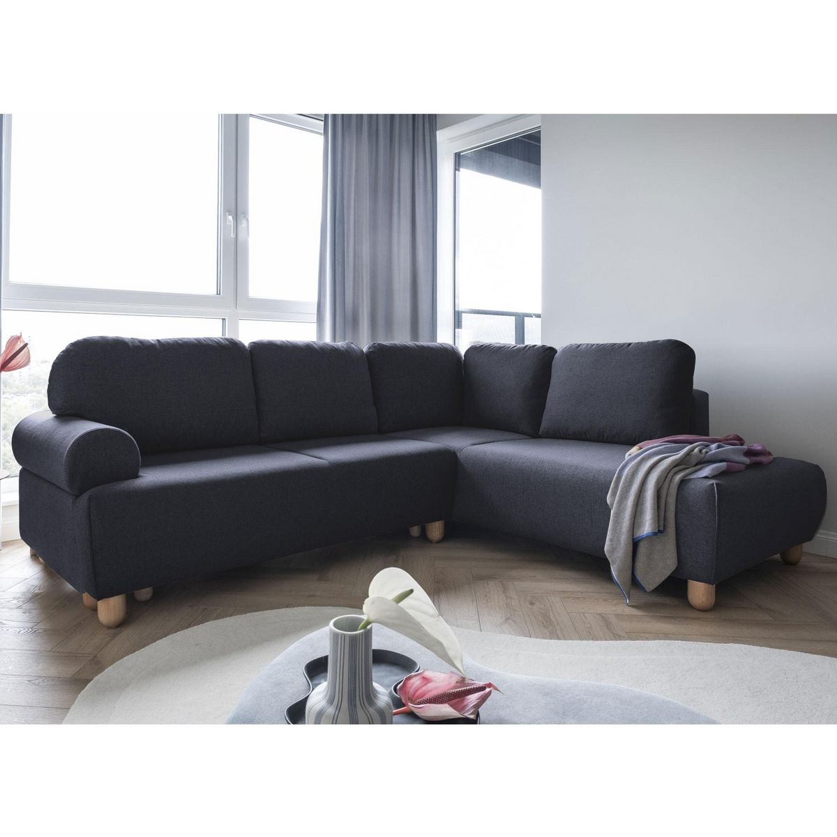 BEST MOBILIER Olli - canapé d'angle droit - convertible - avec coffre - 5 places - en tissu