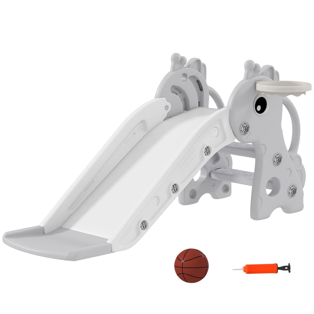 HOMCOM Toboggan enfant design girafon - panier de basket-ball intégré - ballon, pompe inclus - plastique gris blanc