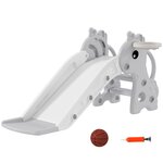 HOMCOM Toboggan enfant design girafon - panier de basket-ball intégré - ballon, pompe inclus - plastique gris blanc