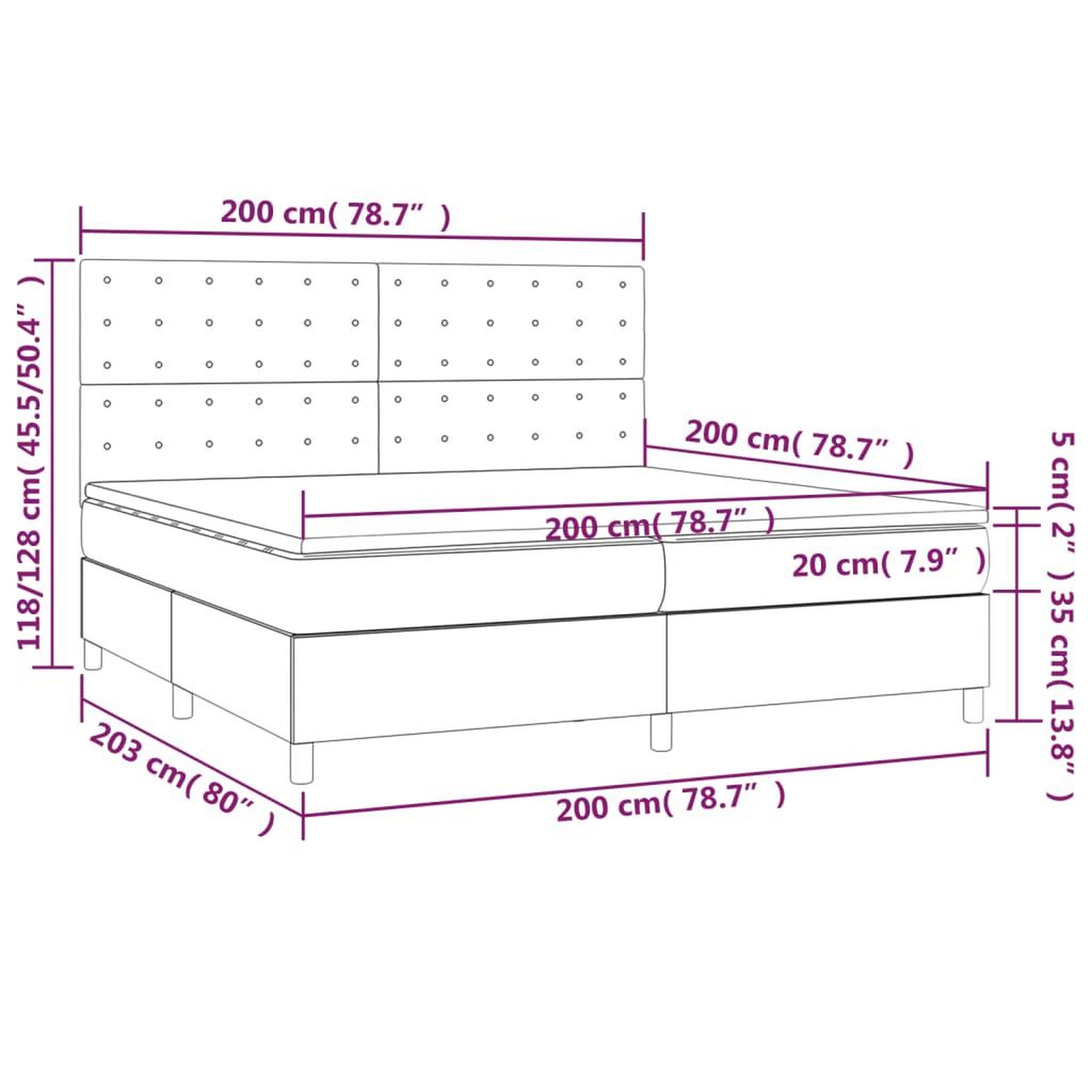 Voir la diapositive 6 : VIDAXL Sommier a lattes de lit et matelas et LED Taupe 200x200cm Tissu