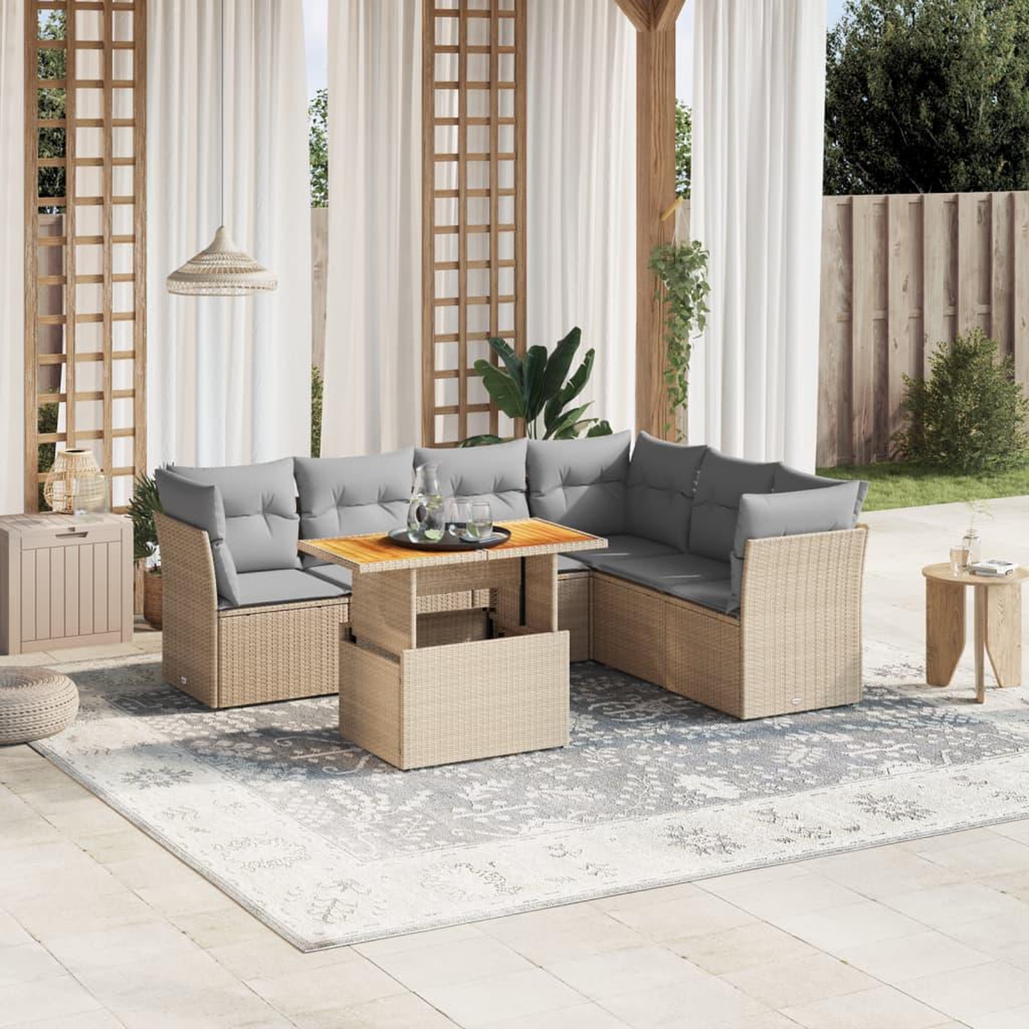 VIDAXL Salon de jardin avec coussins 7 pcs beige resine tressee