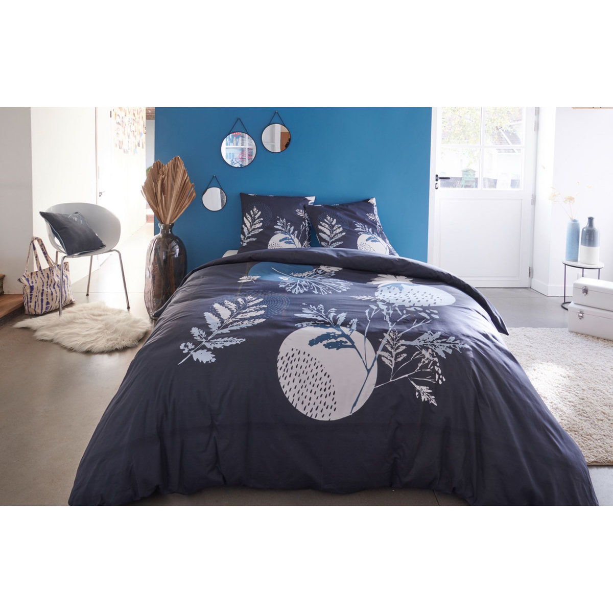 Parure housse de couette fantaisie en coton 57 fils motif floral FIONA