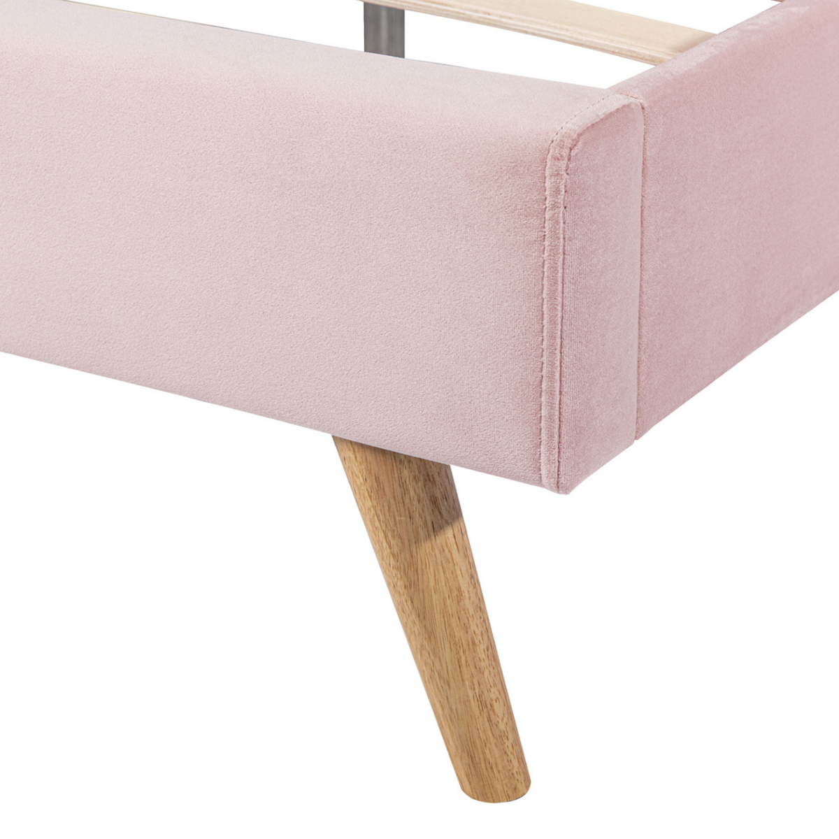 ID MARKET Lit double scandinave OSLO avec tête de lit et sommier 140 x 190 cm tissu rose clair effet velours