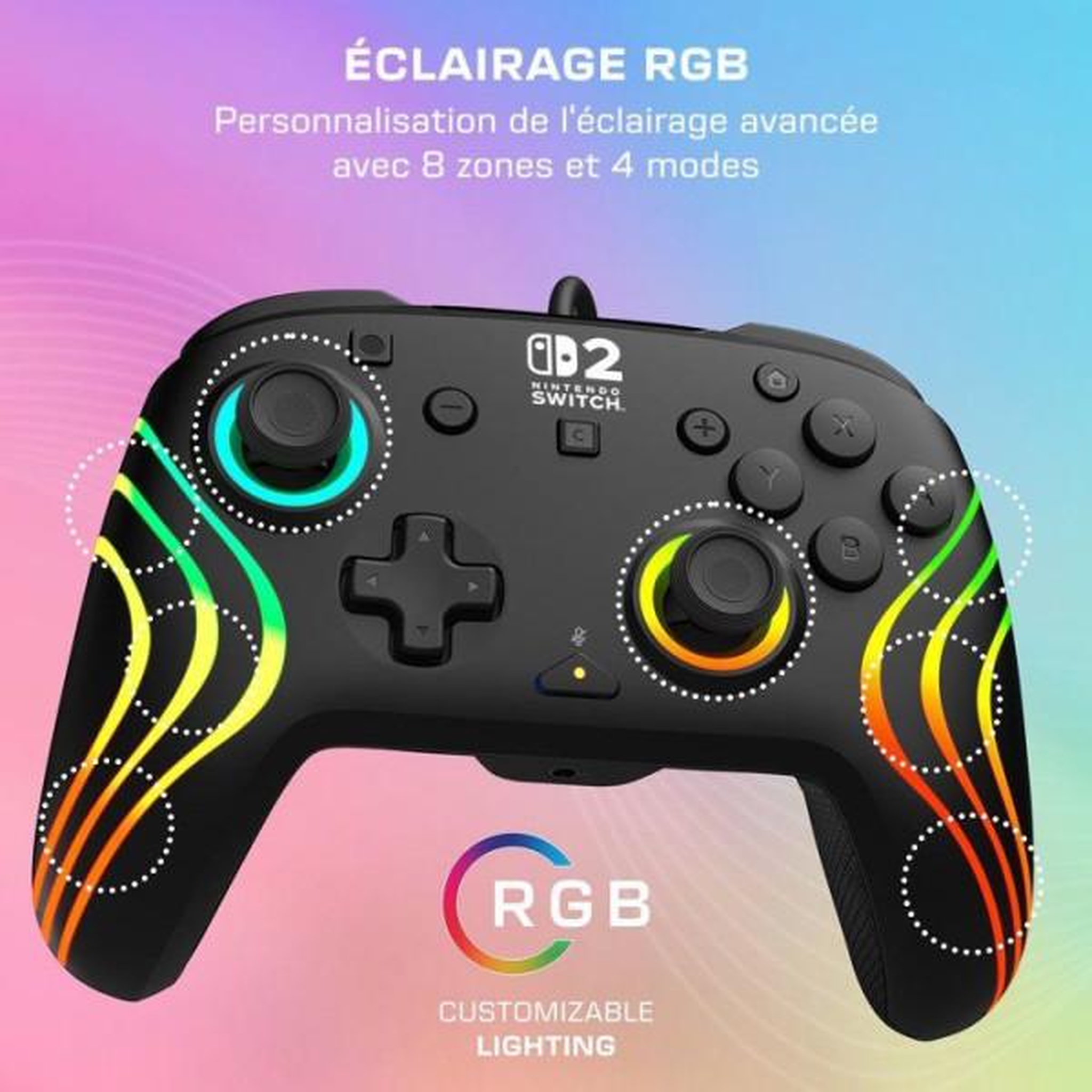 Voir la diapositive 5 : Turtle Beach Manette Gaming filaire RGB - TURTLE BEACH - Afterglow Wave pour Nintendo Switch 2 - Noir
