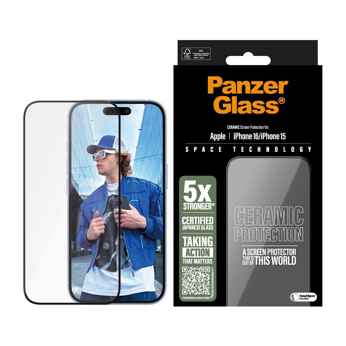PANZERGLASS Protège écran iPhone 16 Ceramic verre trempé