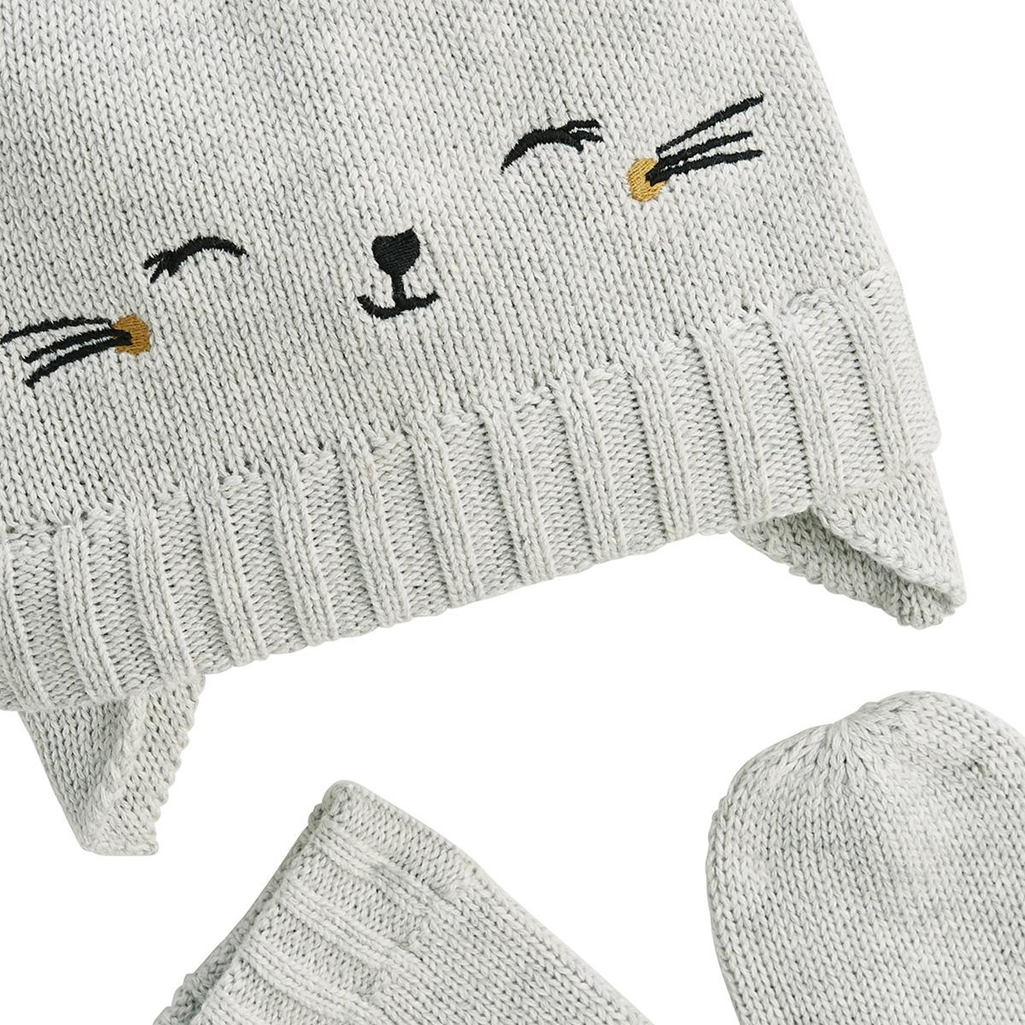 Voir la diapositive 2 : Petit Béguin Bonnet bébé et moufles en tricot esmée