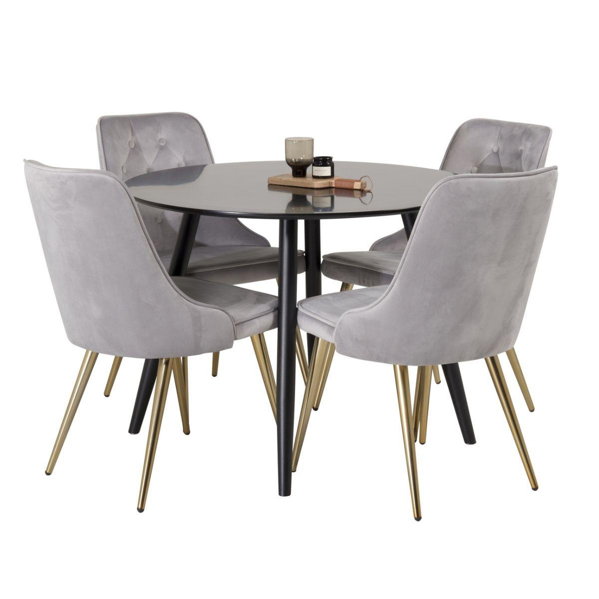 Paris Prix Ensemble table à manger & 4 chaises  plaza & deluxe  100cm noir & gris