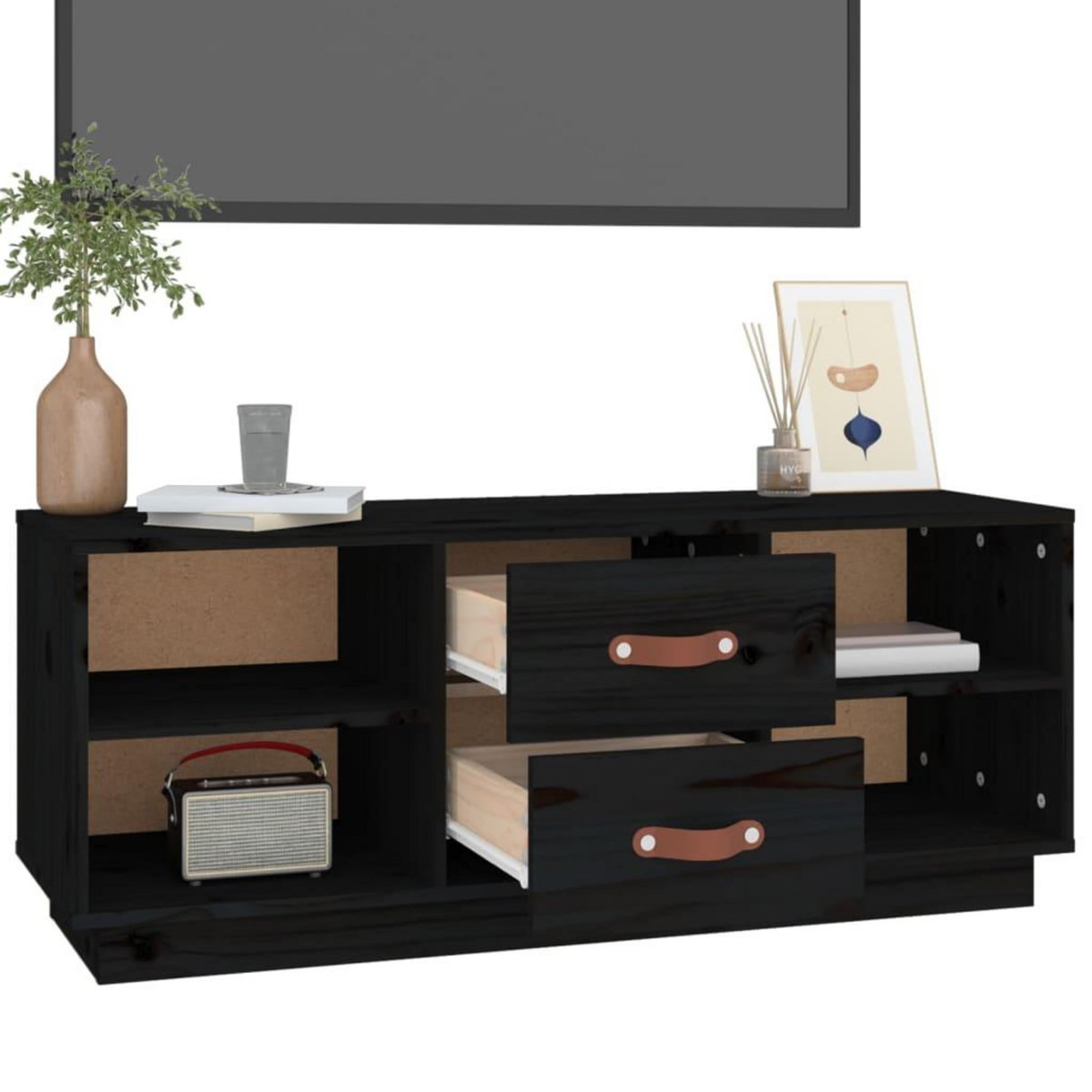 VIDAXL Meuble TV Noir 100x34x40 cm Bois de pin massif