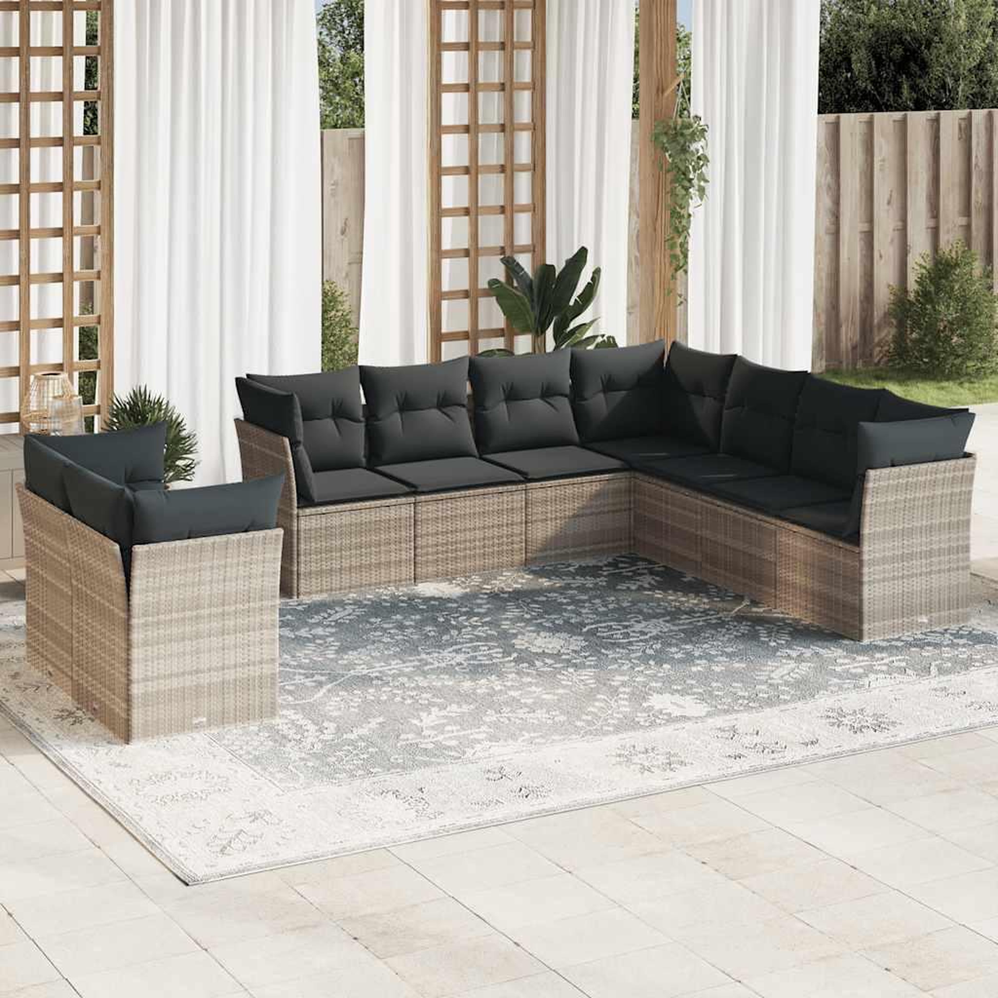 VIDAXL Salon de jardin 9 pcs avec coussins gris clair resine tressee