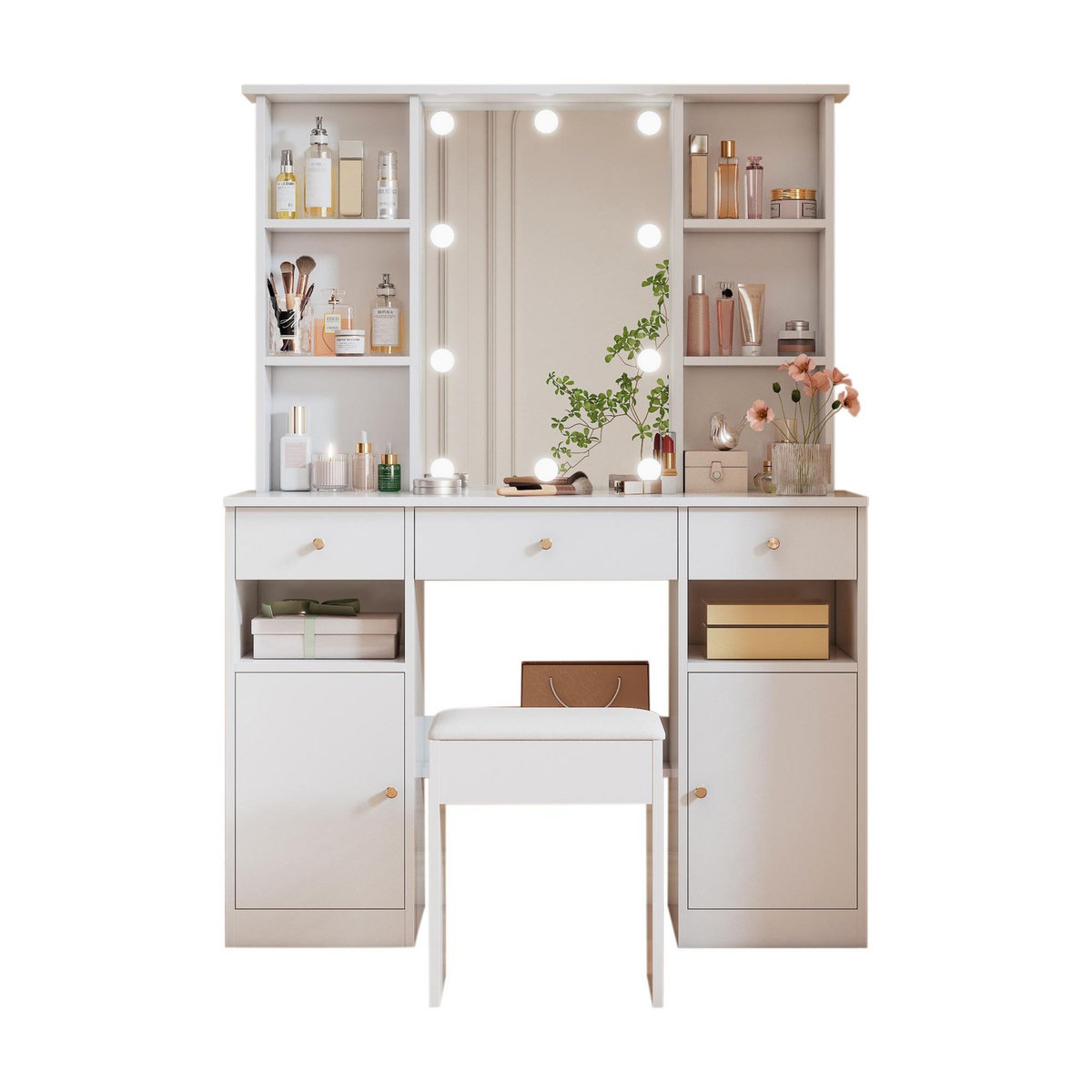 MERAX Coiffeuse coloris blanc panneaux de particules