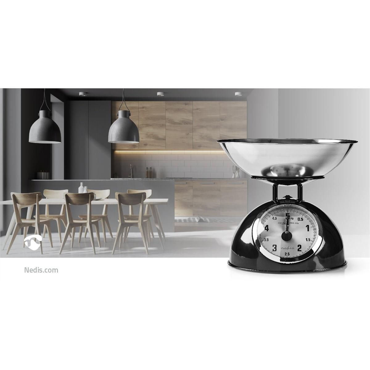 NEDIS Balance de cuisine Retro Noire Analogique Bol amovible 5kg Acier Fonction Tare NEDIS