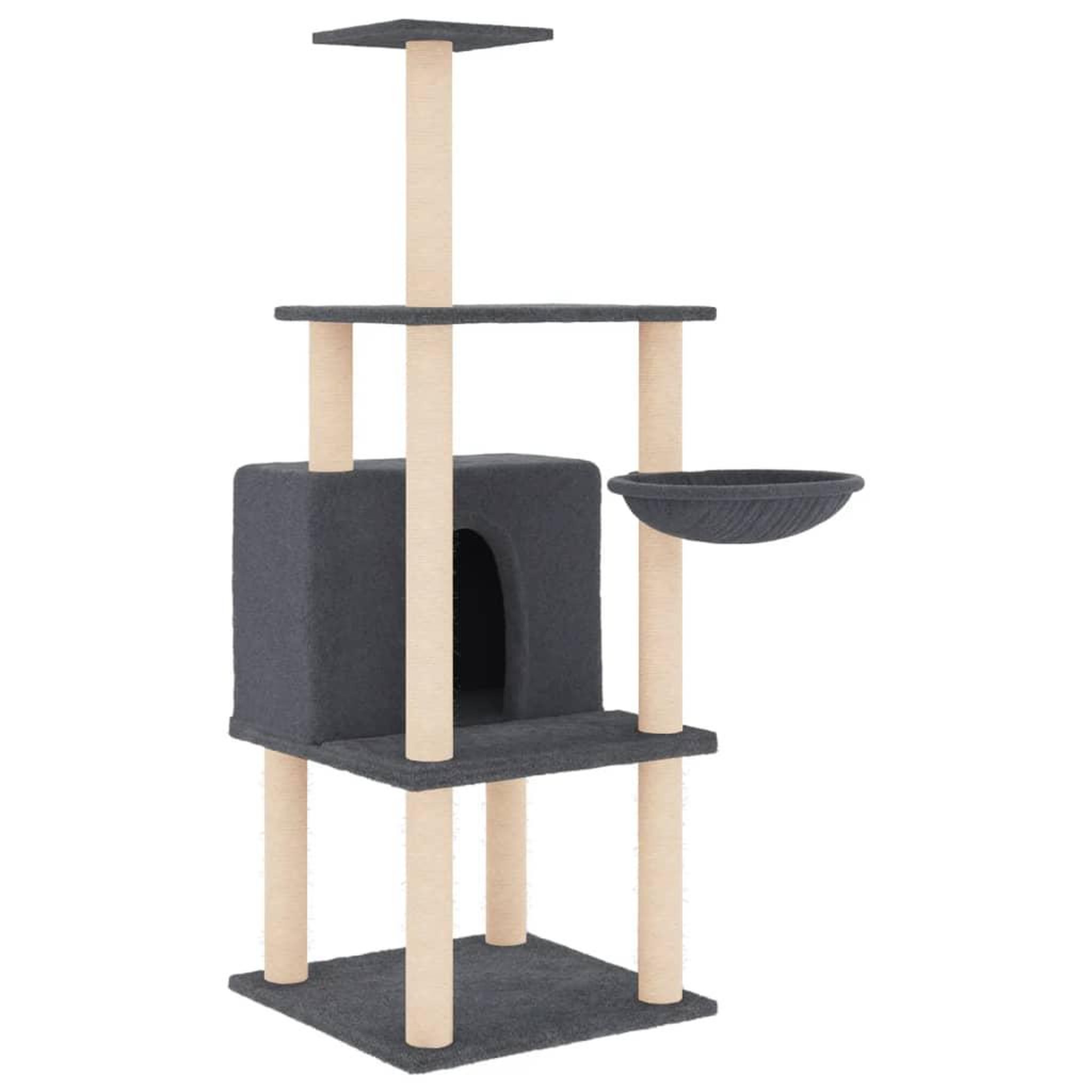 Voir la diapositive 2 : VIDAXL Arbre a chat avec griffoirs en sisal gris fonce 132 cm