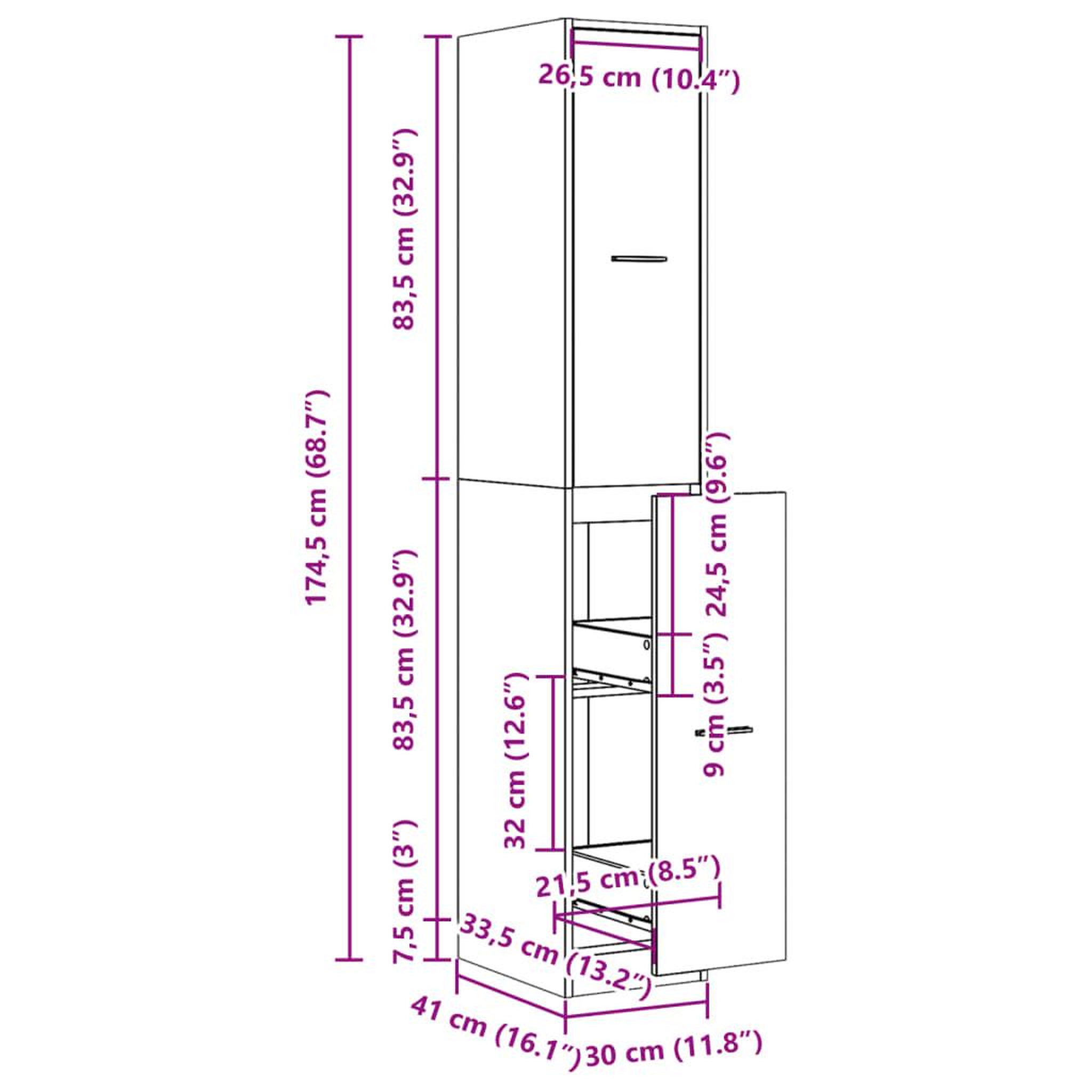 Voir la diapositive 6 : VIDAXL Armoire d'apothicaire chene fume 30x41x174,5 cm bois ingenierie