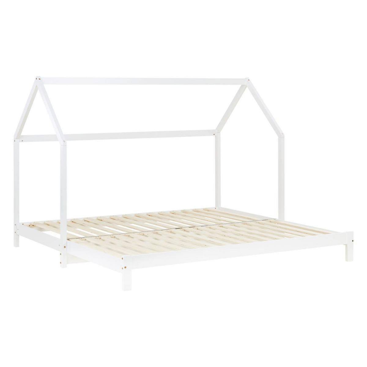 HomeStyle4U Lit Cabane Enfant 90x200 cm - blanc