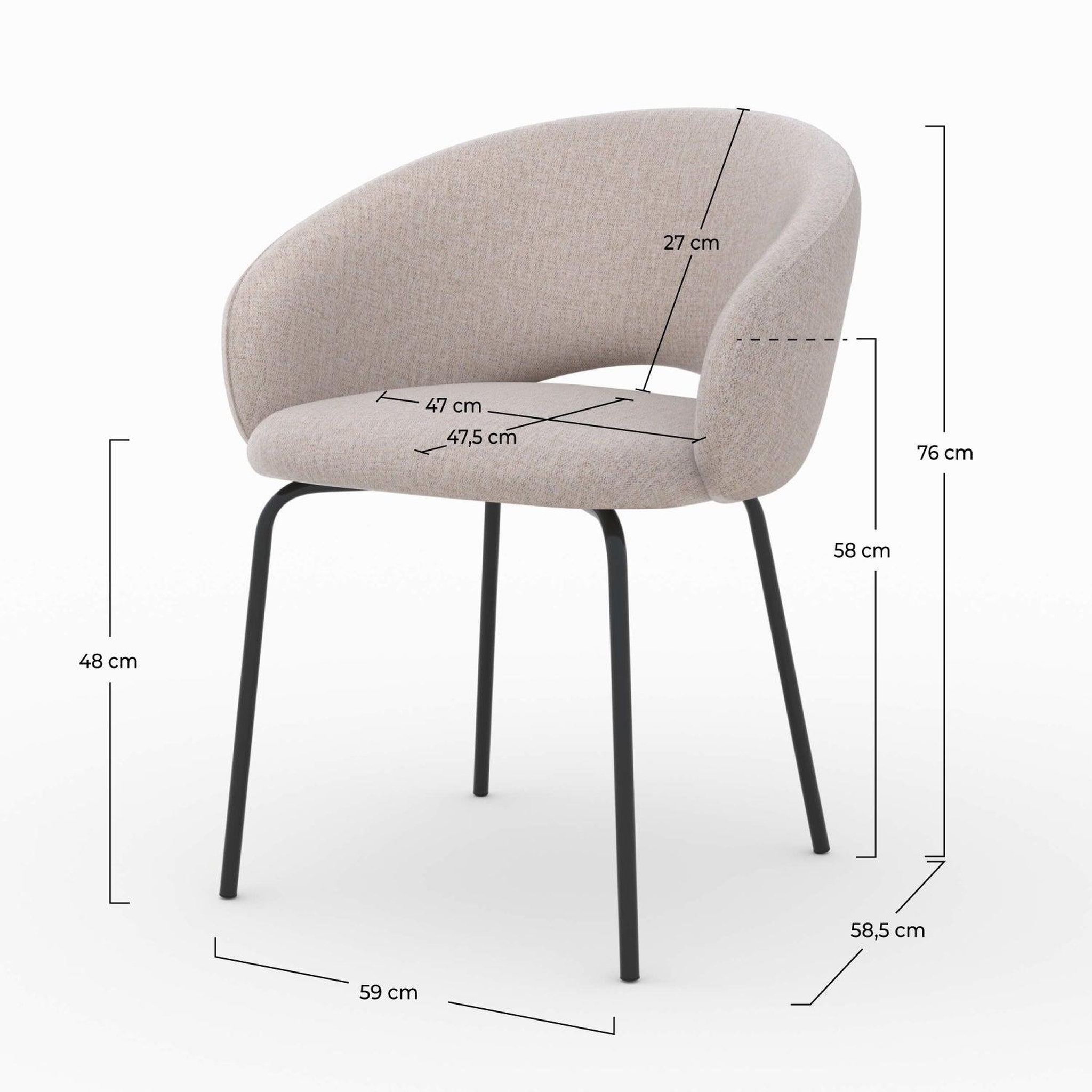 Voir la diapositive 4 : MAISON PAVANE Chaise en tissu beige chiné et pieds noirs-milly