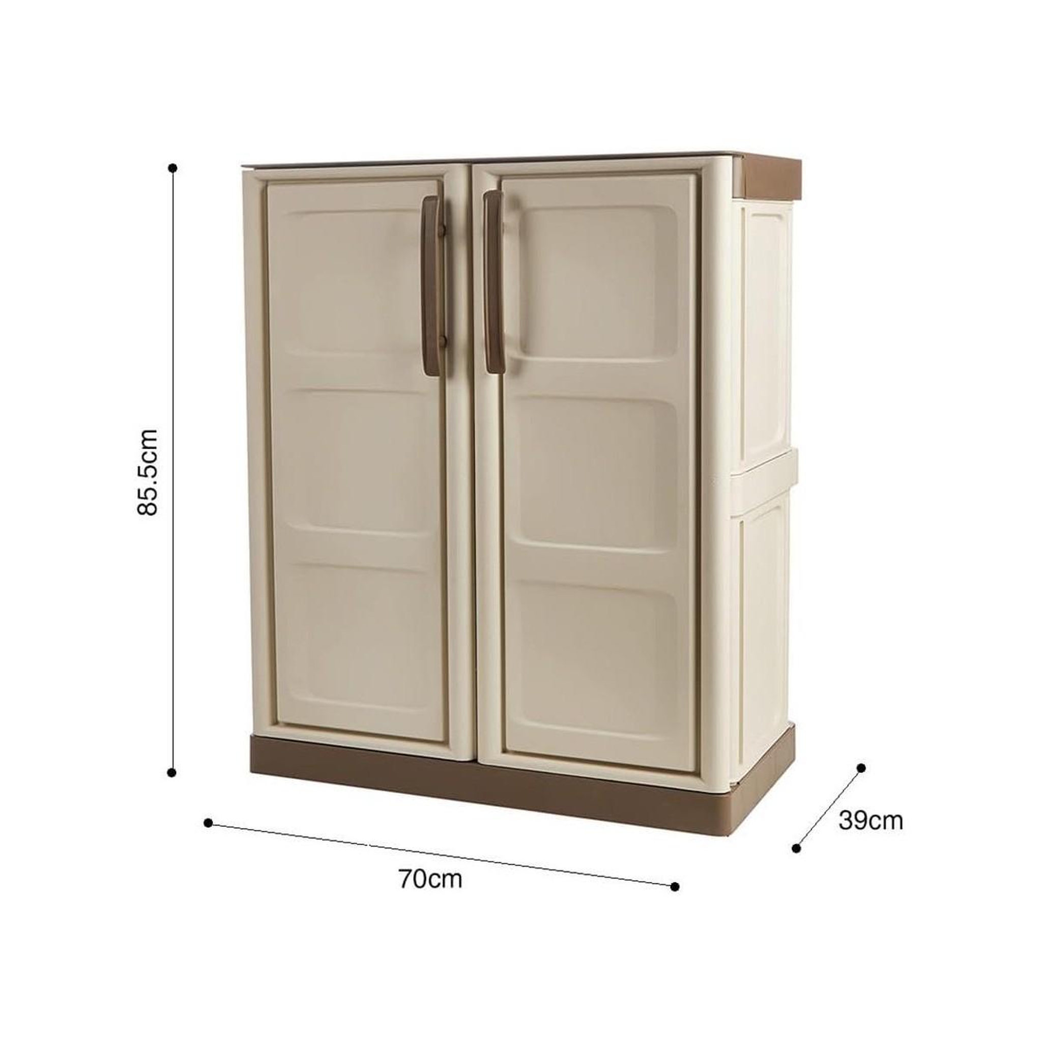 Voir la diapositive 2 : INTEC Armoire de rangement garage atelier - armoire basse beige 2 portes 1 étagère polypropylène 70 x 39 x 85.5cm intec