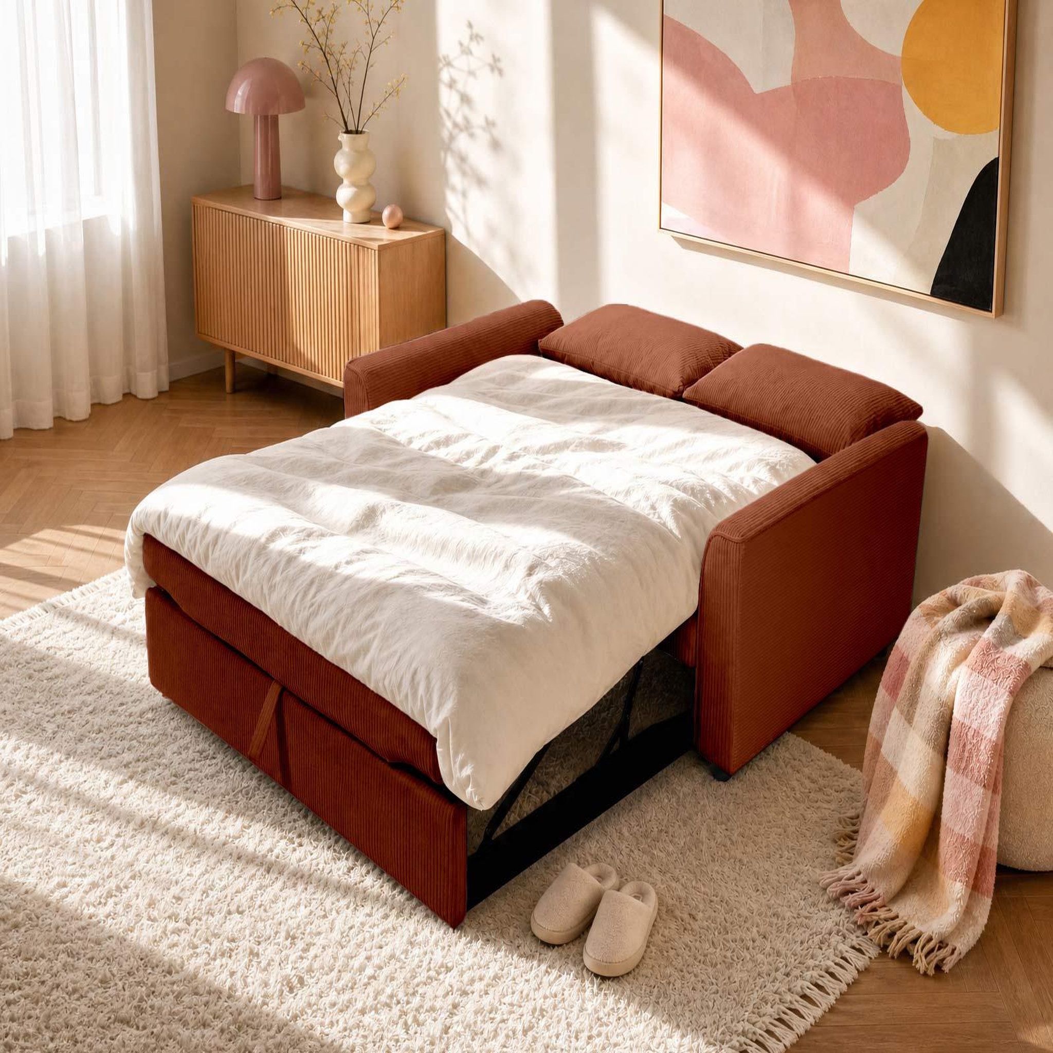 Voir la diapositive 2 : BEST MOBILIER Ernest - canapé droit 2 places convertible en velours côtelé