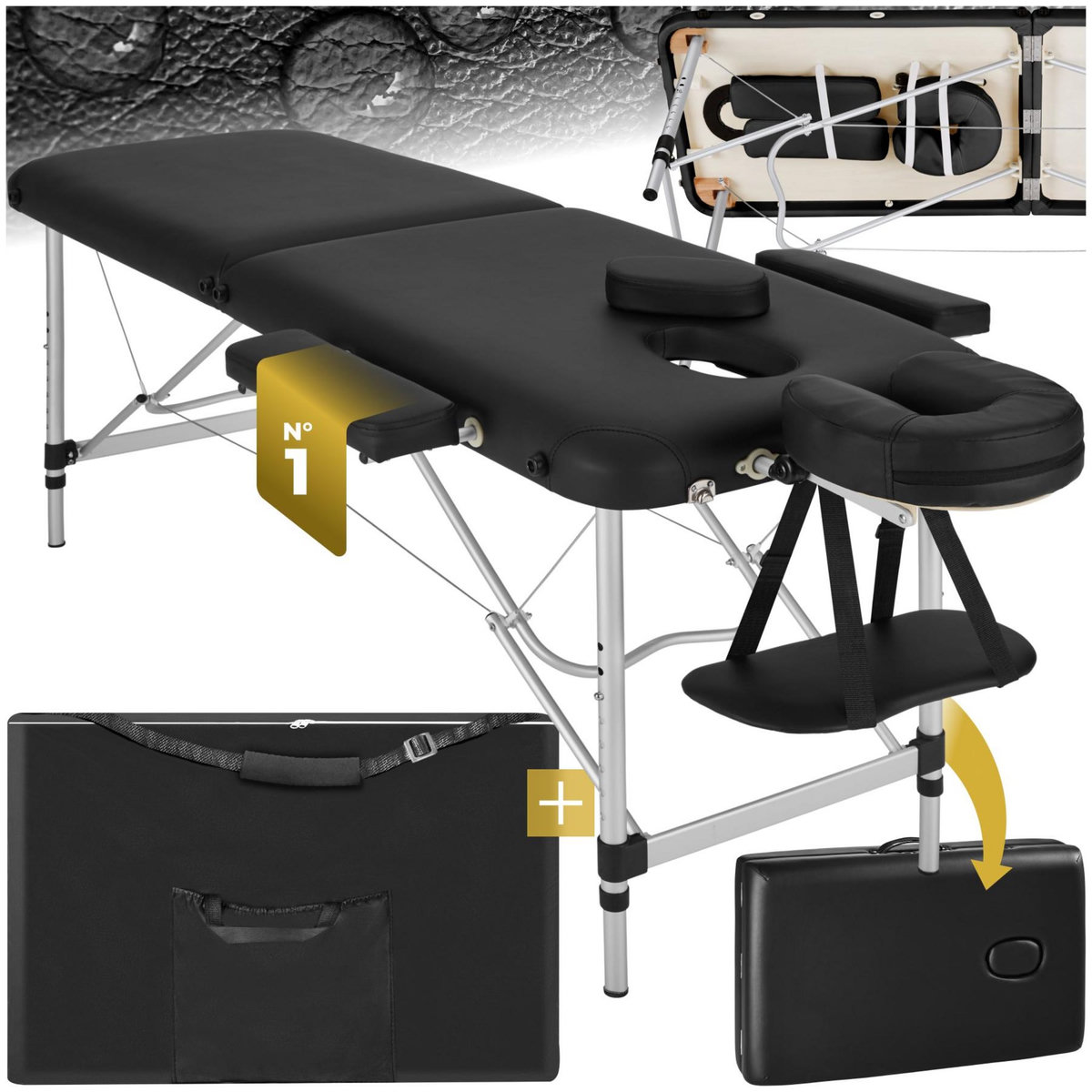 tectake Table de massage portable pliante 2 zones avec sac de transport inclus noir