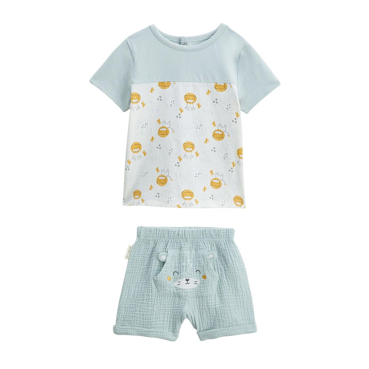 Petit Béguin Ensemble bébé t-shirt et short en gaze de coton Elio