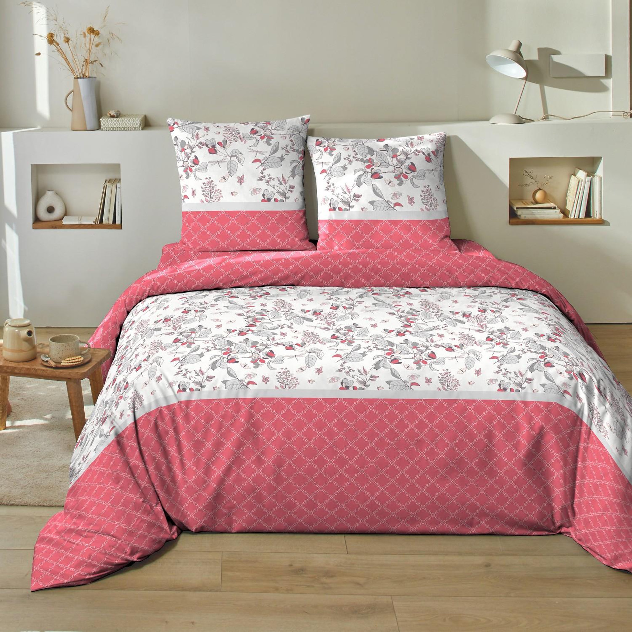 Home collection Parure housse de couette 100% coton 51 fils chorai. Coloris disponibles : Rose