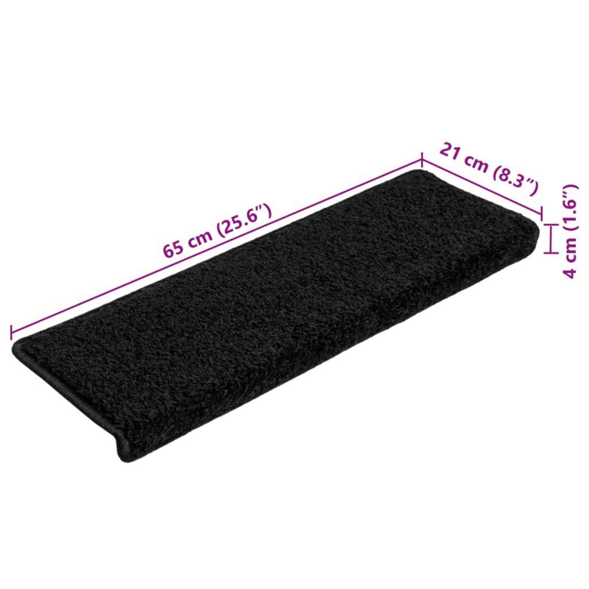 VIDAXL Tapis d'escalier 10 pcs 65x21x4 cm Noir