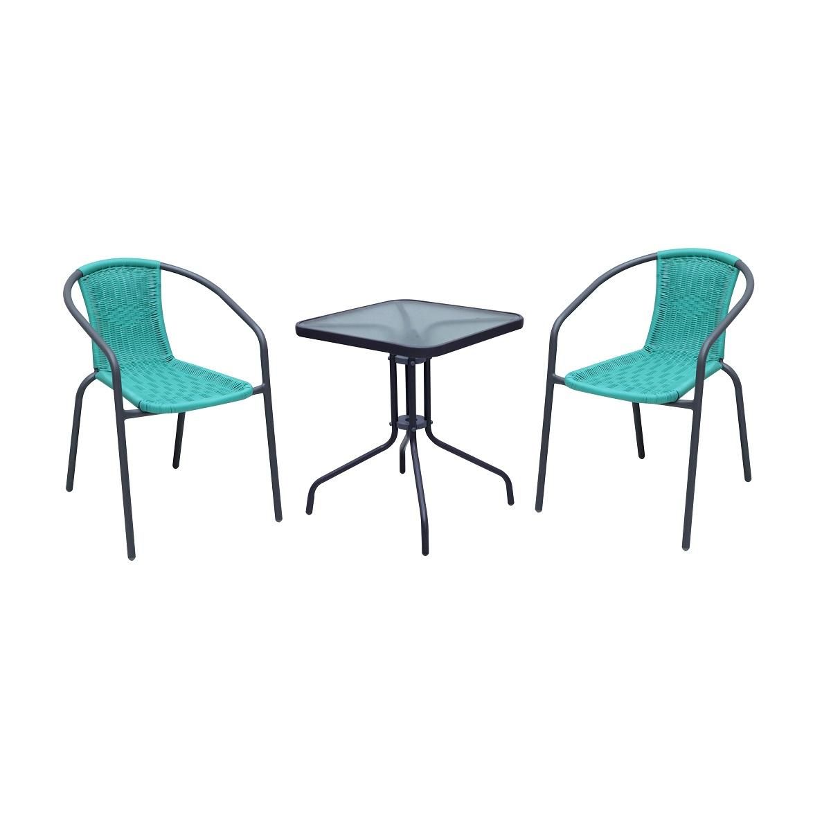 GARDENSTAR Salon de jardin 2 personnes acier bleu CARRIACOU