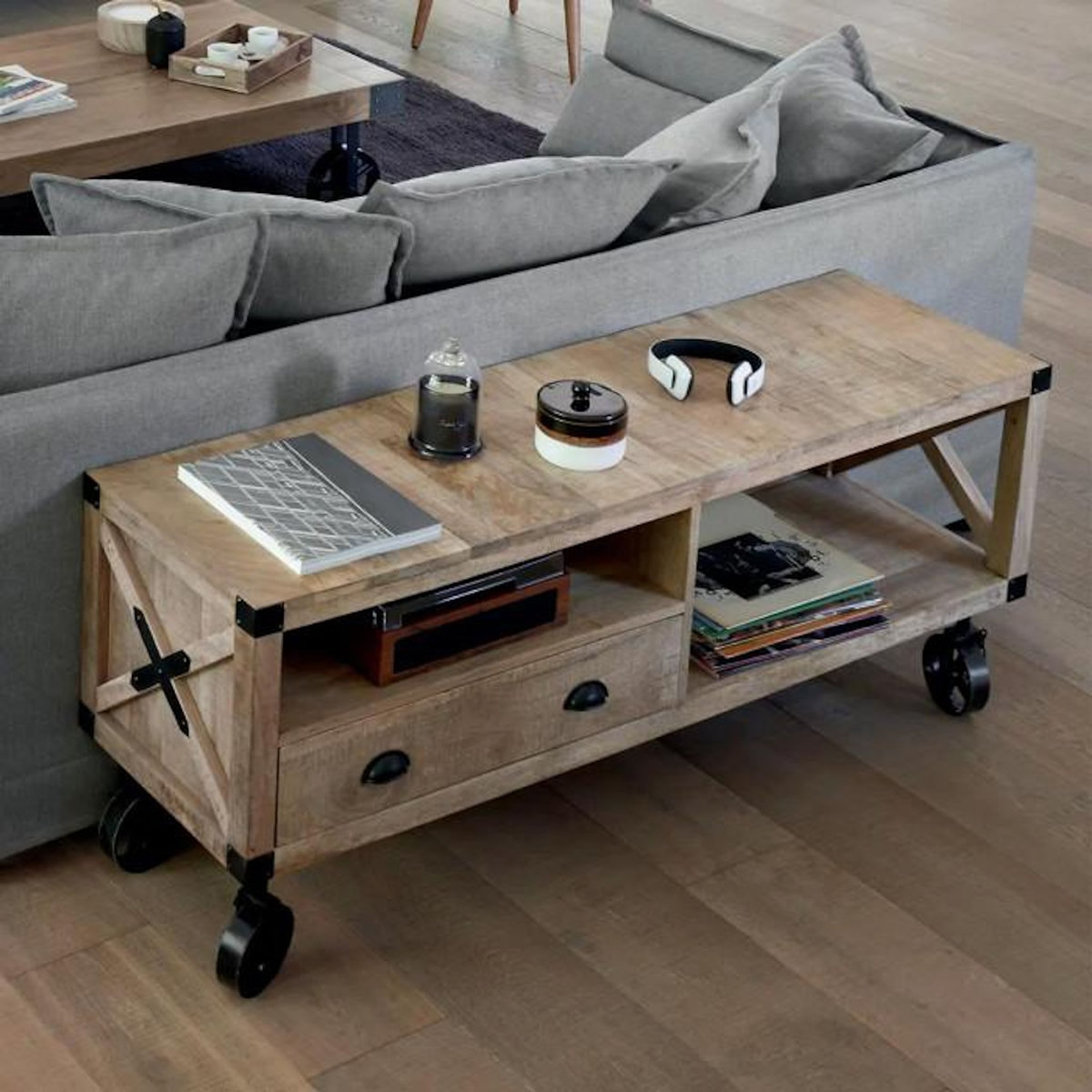 ATMOSPHERA Meuble TV 1 Tiroir en Bois  Silas  140cm Beige