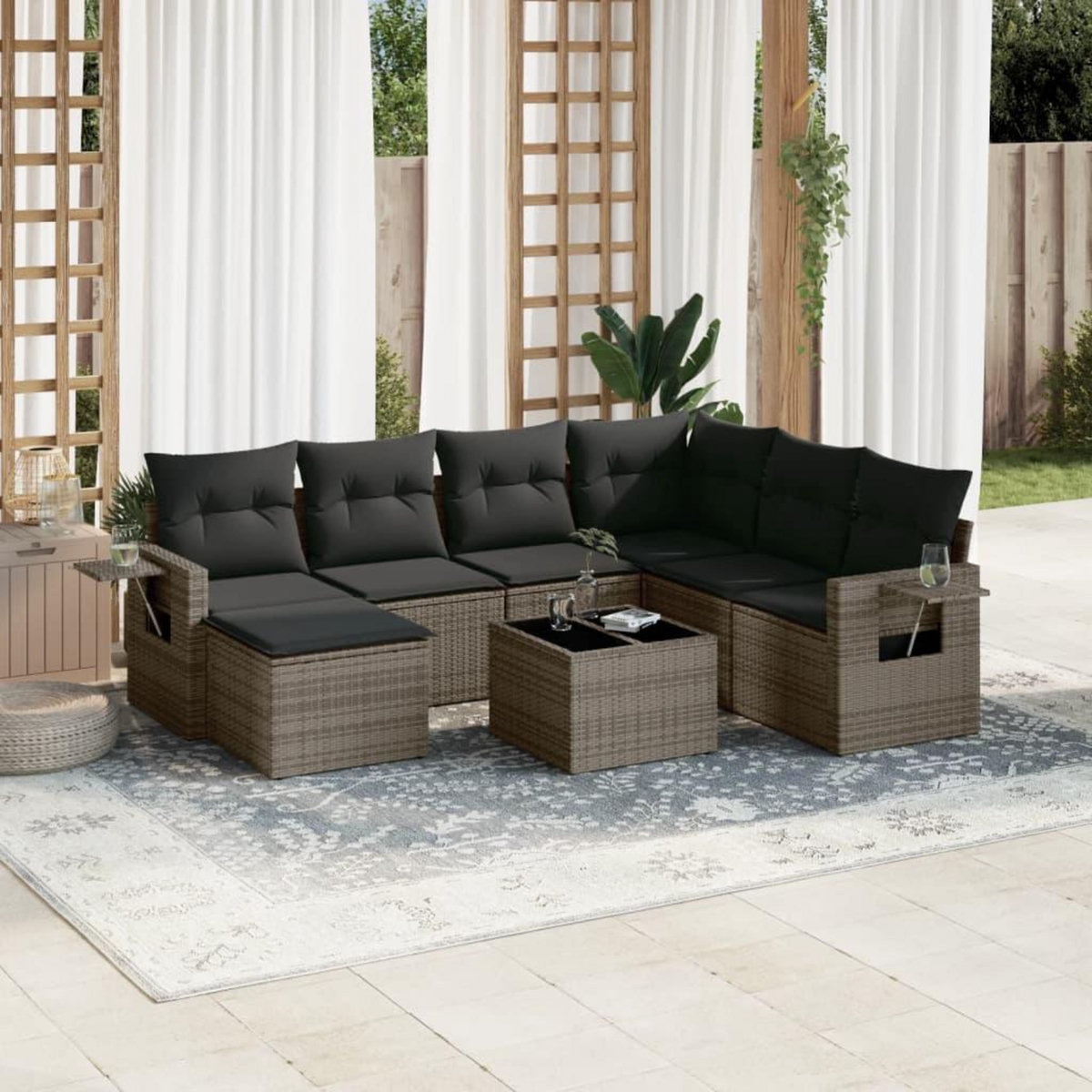 VIDAXL Salon de jardin 8 pcs avec coussins gris resine tressee