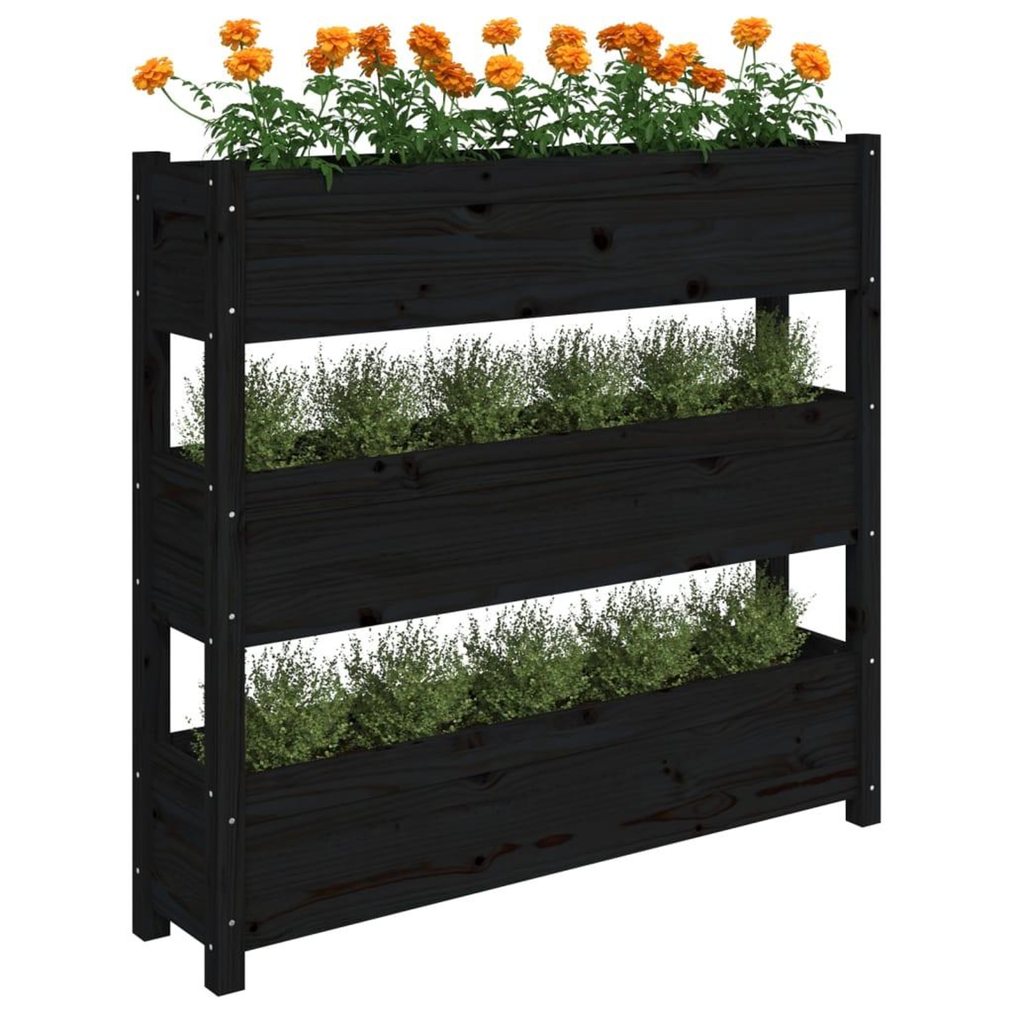 Voir la diapositive 4 : VIDAXL Jardiniere Noir 112x25x104,5 cm Bois massif de pin