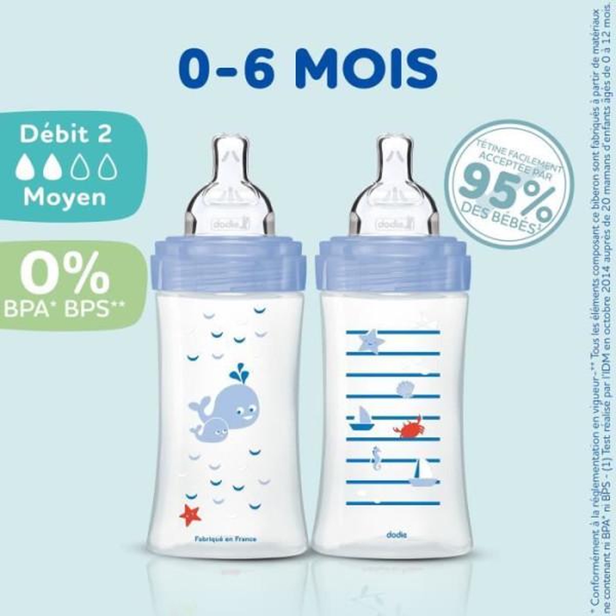 Voir la diapositive 2 : DODIE Lot de 3 Biberons Anti-Colique Sensation+ 270ml, 0-6 Mois, Tétine Plate, Débit 2 - Bleu Mer et Vert Air