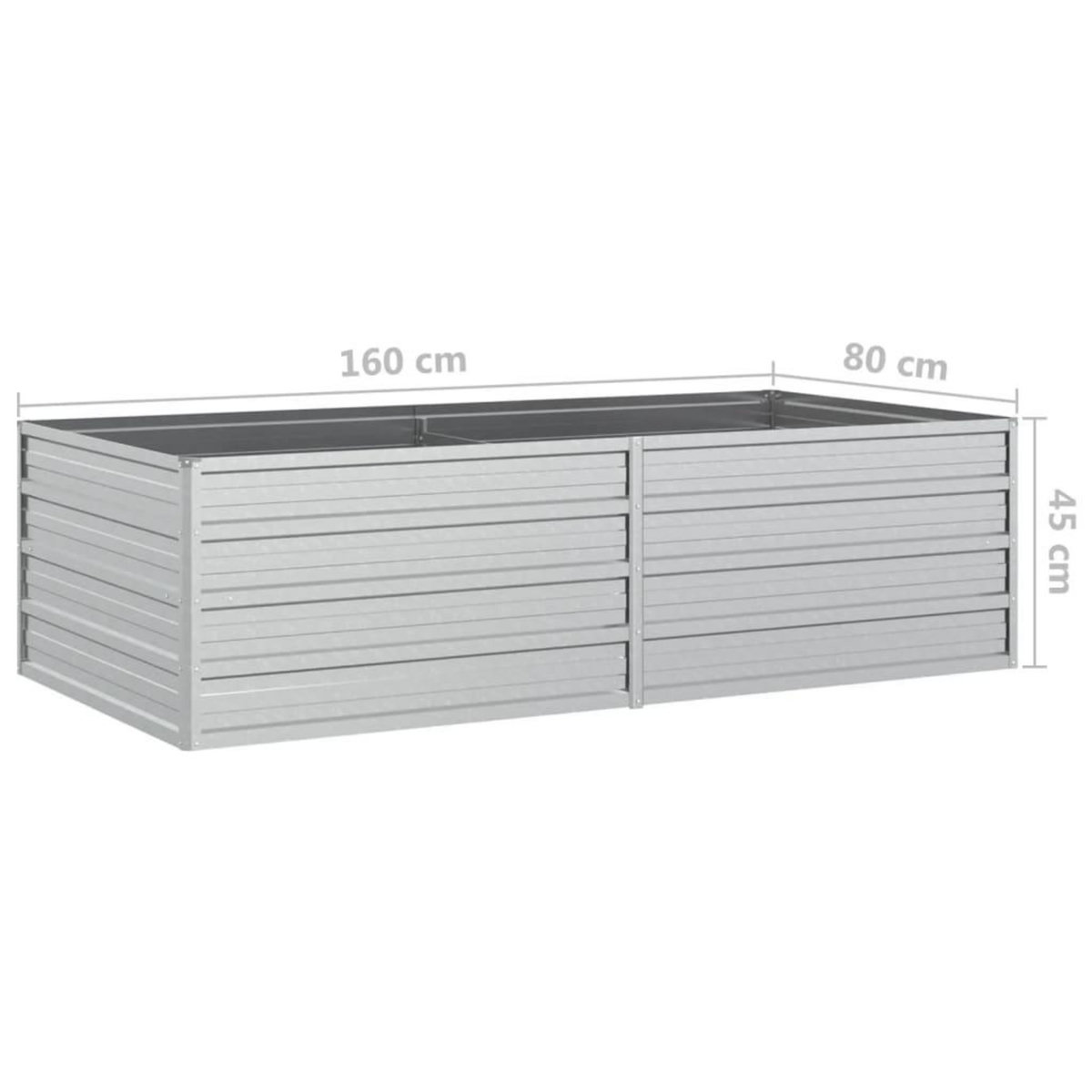 VIDAXL Lit sureleve de jardin 160x80x45 cm Acier galvanise Argente