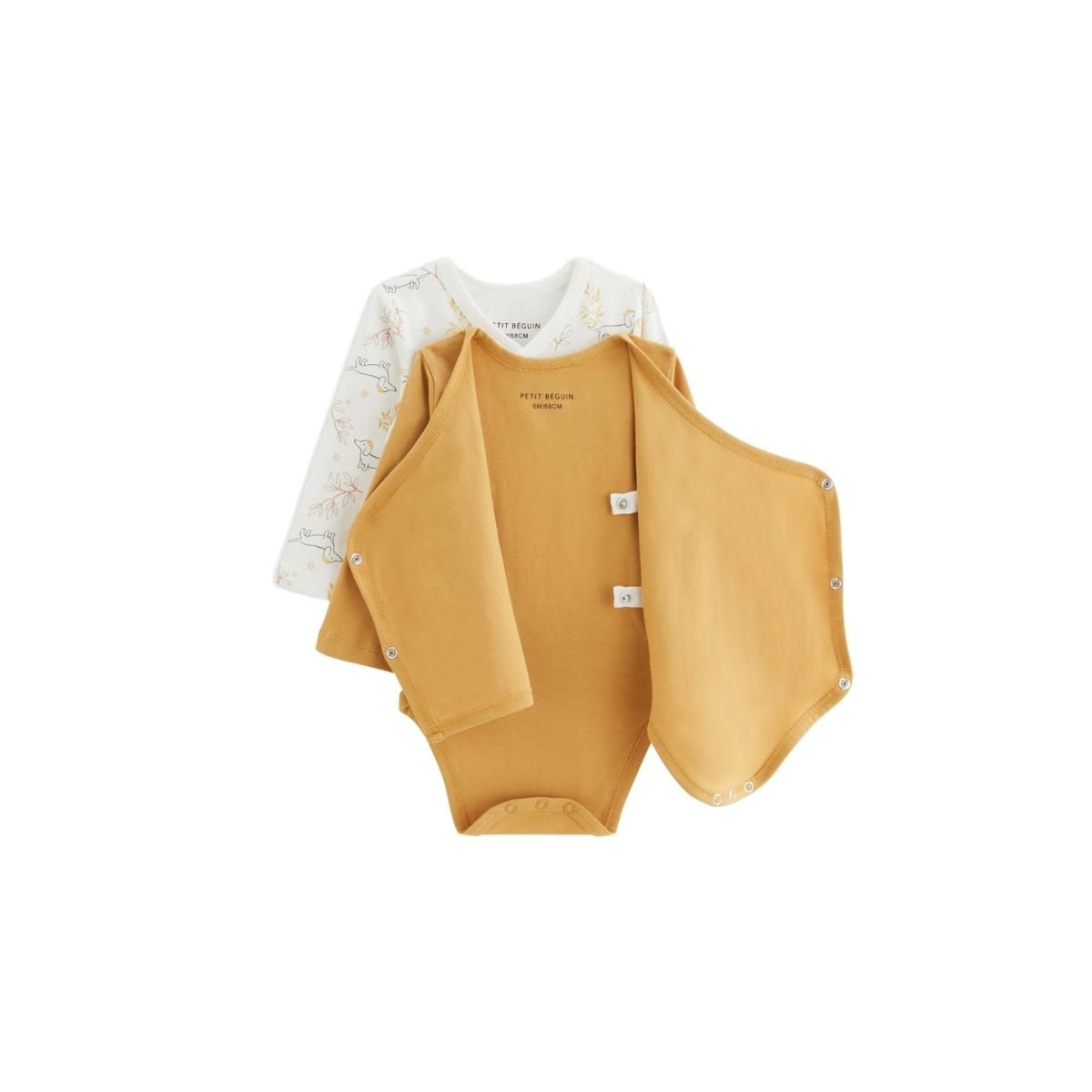 Petit Béguin Lot de 2 bodies bébé manches longues ouverture croisée Emilie