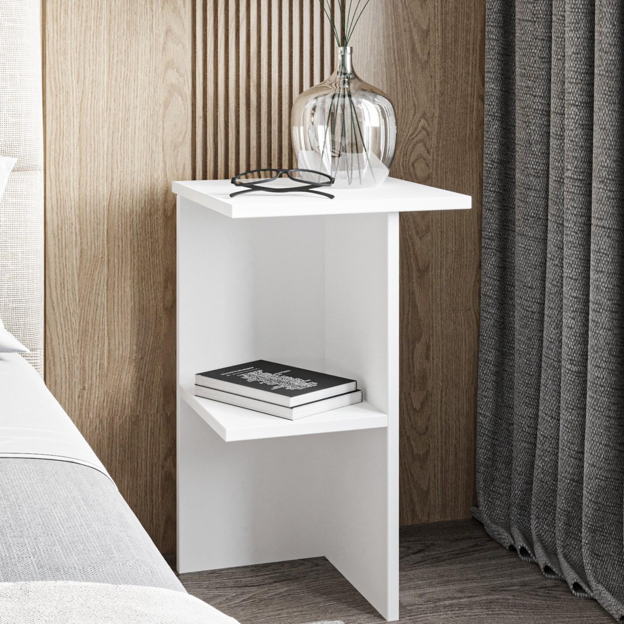 Voir la diapositive 4 : Habitat et Jardin Table de chevet en bois  Leray  - 36 x 36 x 60 cm - Blanc