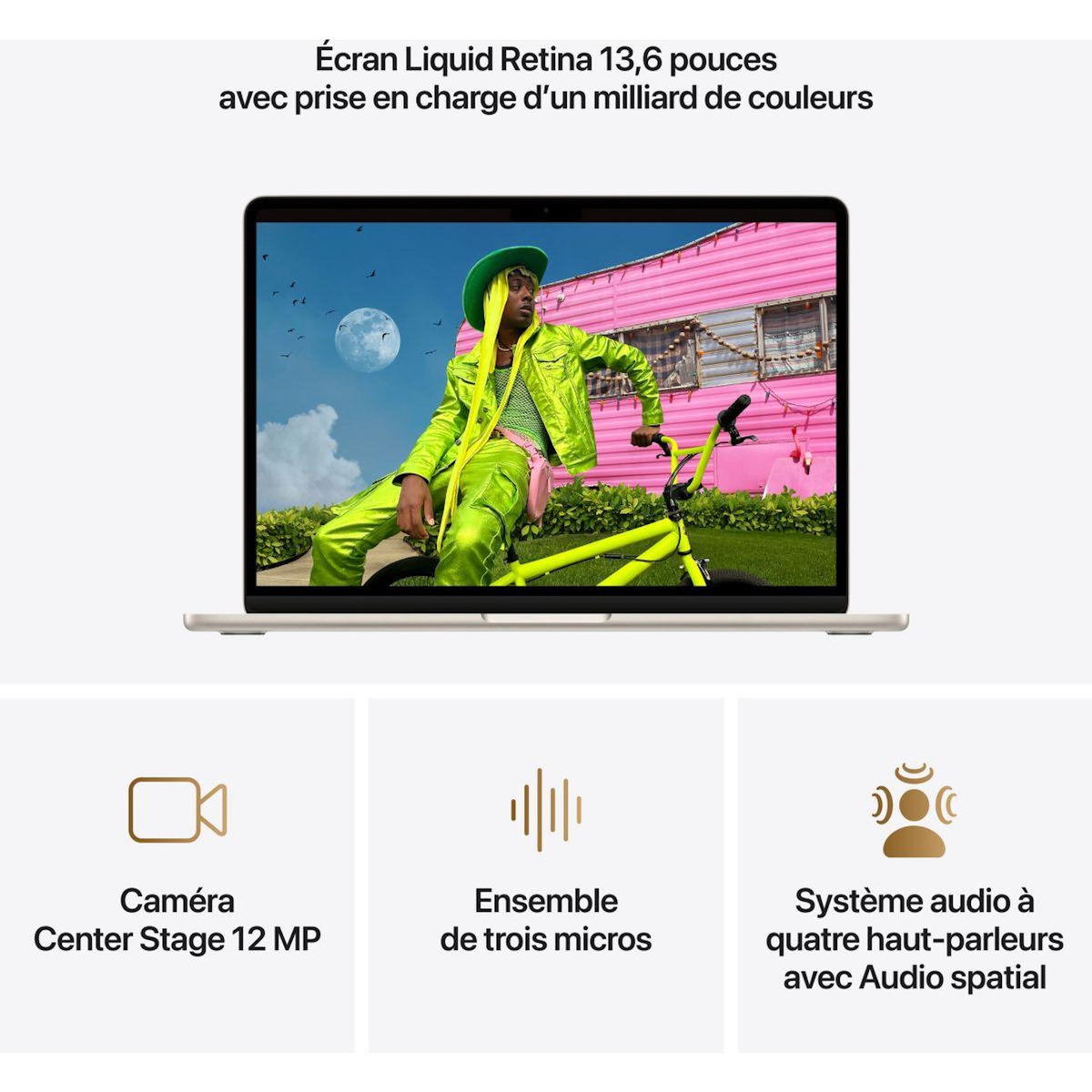 APPLE Ordinateur Apple Air 13  Puce M5 CPU 10 / GPU 8 cœurs Mémoire RAM 16Go Stockage 512Go SSD Lumière stellaire