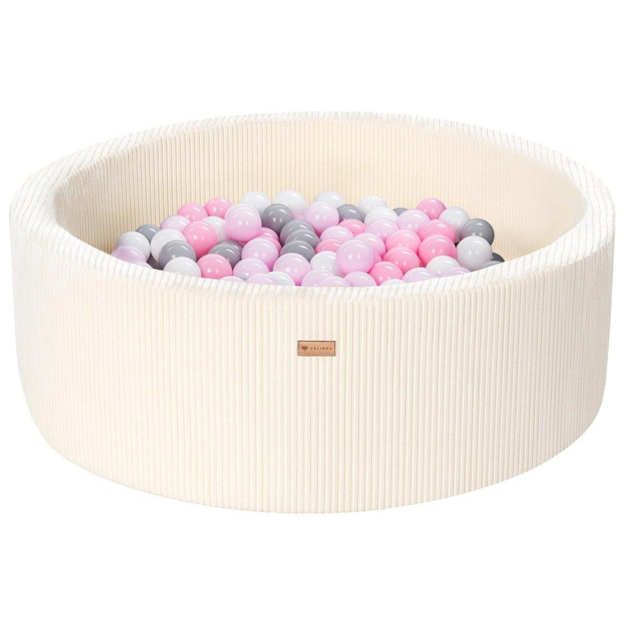 VELINDA Piscine à balles en velours côtelé avec 200 balles, diamètre env. 90 cm — crème
