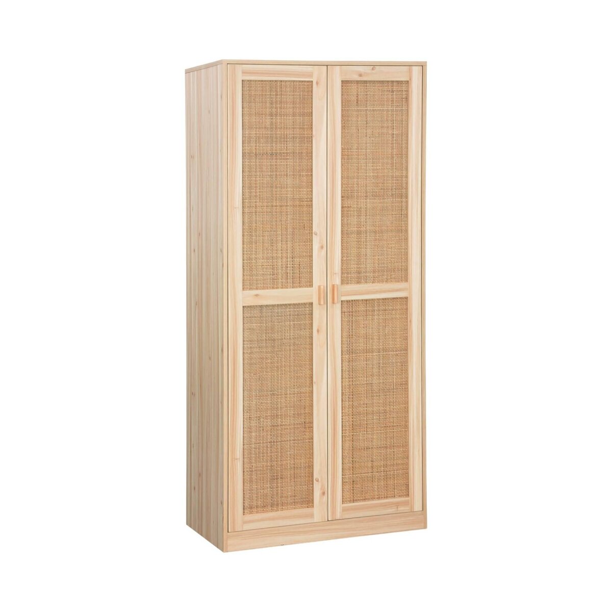 SWEEEK Armoire dressing cannage et effet bois. 2 portes avec penderie et rangements