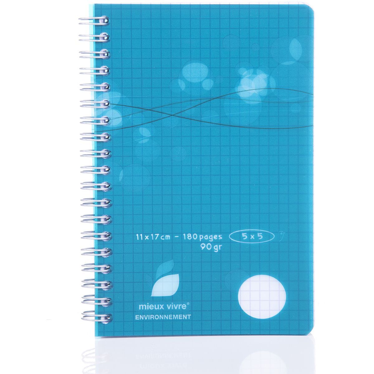 AUCHAN Carnet polypro 11x17cm 180 pages petits carreaux 5x5 à spirale coloris aléatoire